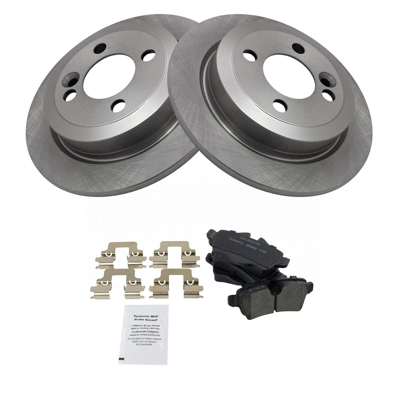 Trq Rear Brake Pad & Rotor Kit Brake Pads Brake Rotor Ceramic Compatible With 2008-2015 Mini Cooper