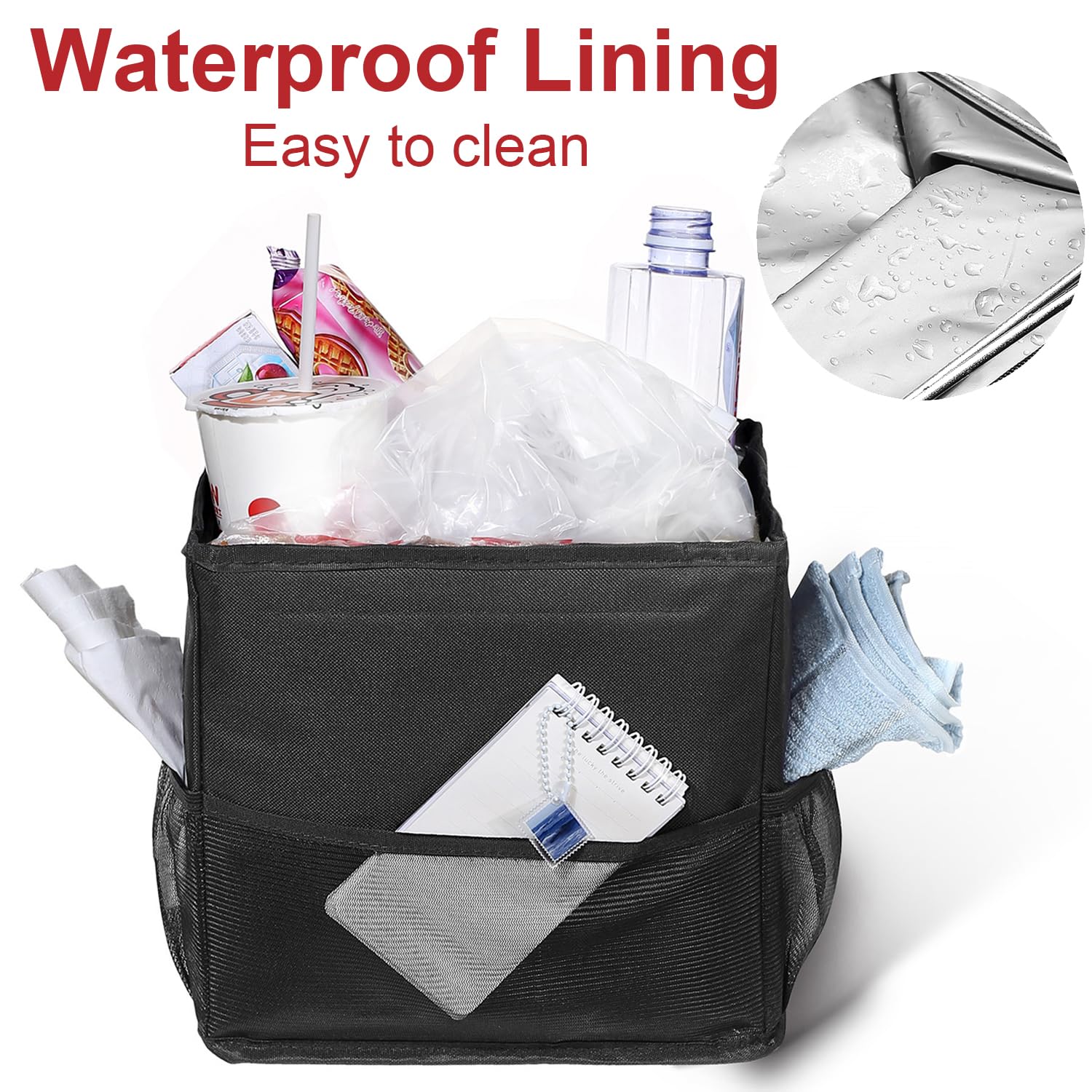 Ryhpez Car Trash Can With Lid - Car Trash Bag Hanging With Storage Pockets Collapsible And Portable Car Garbage Can With Metal R