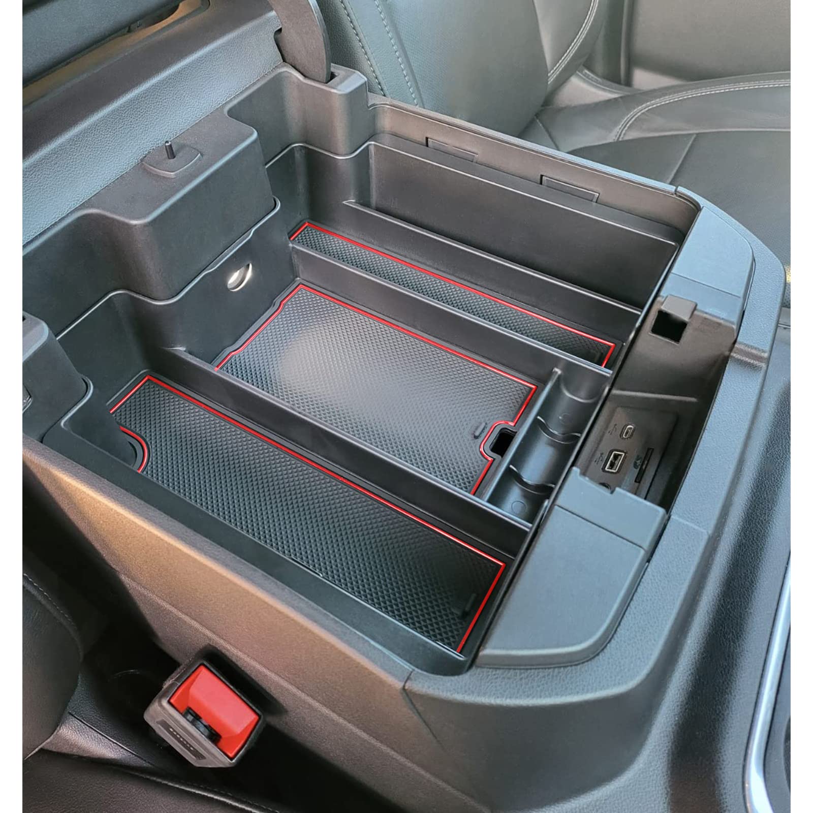 Topinstall Red Center Console Organizer Compatible With 2019-2022 Silverado/Sierra 1500 And 2020-2023 Silverado/Sierra 2500Hd 35