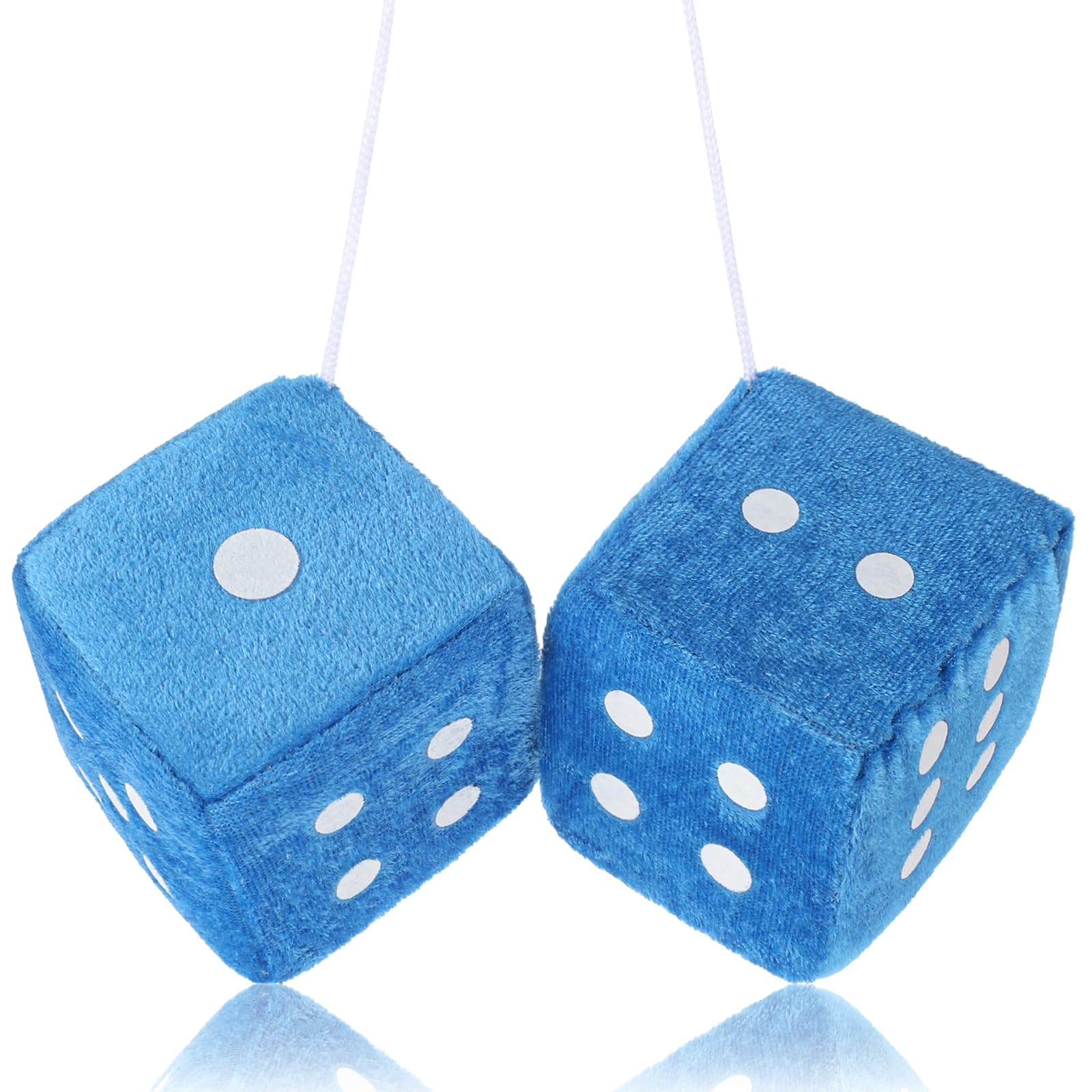 Fuzzy Dice For Rear View Mirror, Blue Fuzzy Dice For Car Mirror, 2.75Inch Pair Of Plush Retro Square Hanging Dice With White Dot