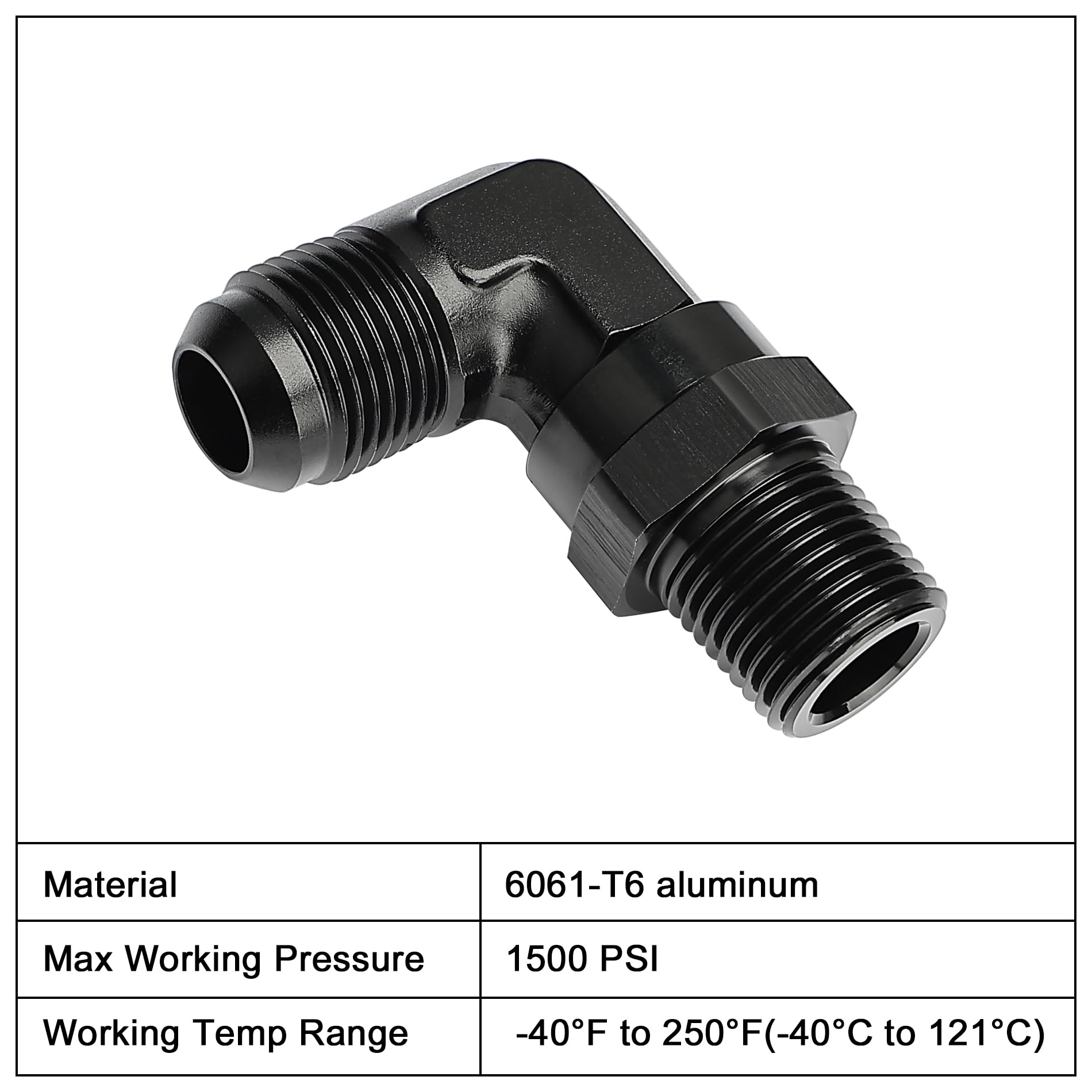 Evil Energy 10An Male Flare To 1/2 '' Npt 90 Degree Swivel Fitting Adapter Aluminum Black