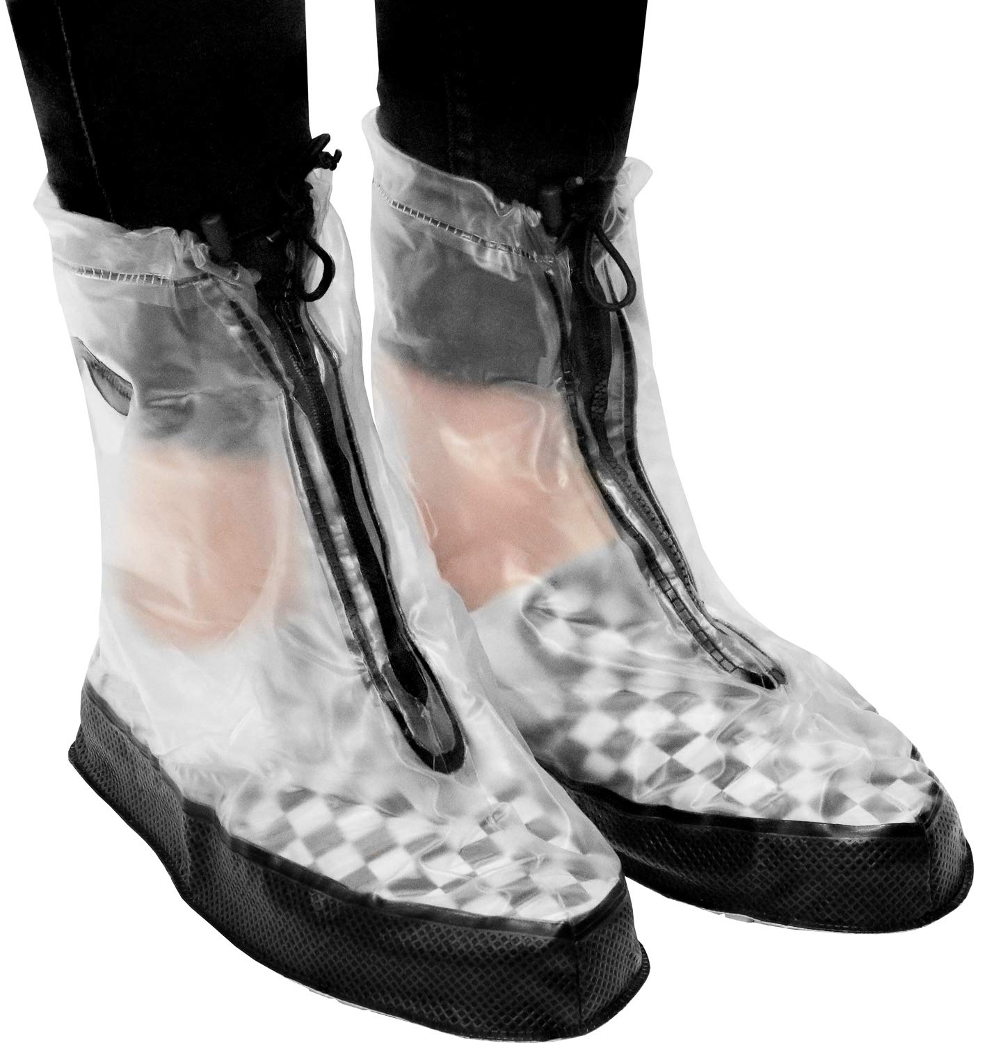 Rain Shoe Covers | Waterproof Shoe Covers for Men Women | Reusable Galoshes Overshoes (Clear/Black, Small)