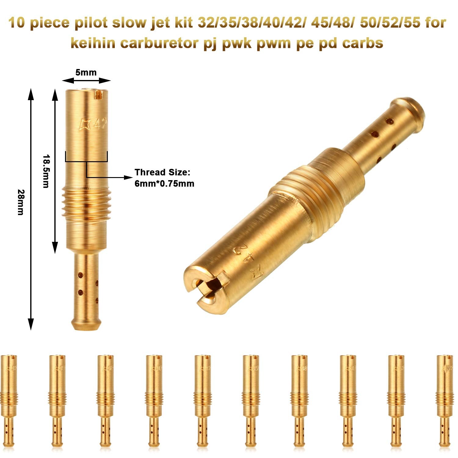 20 Pieces Carburetor Main Jet Kit, Include 10 Pieces Carburetor Main Jet And 10 Pieces Slow Jet Kit Compatible With Keihin Oko Koso Pe And For Pwk Carb