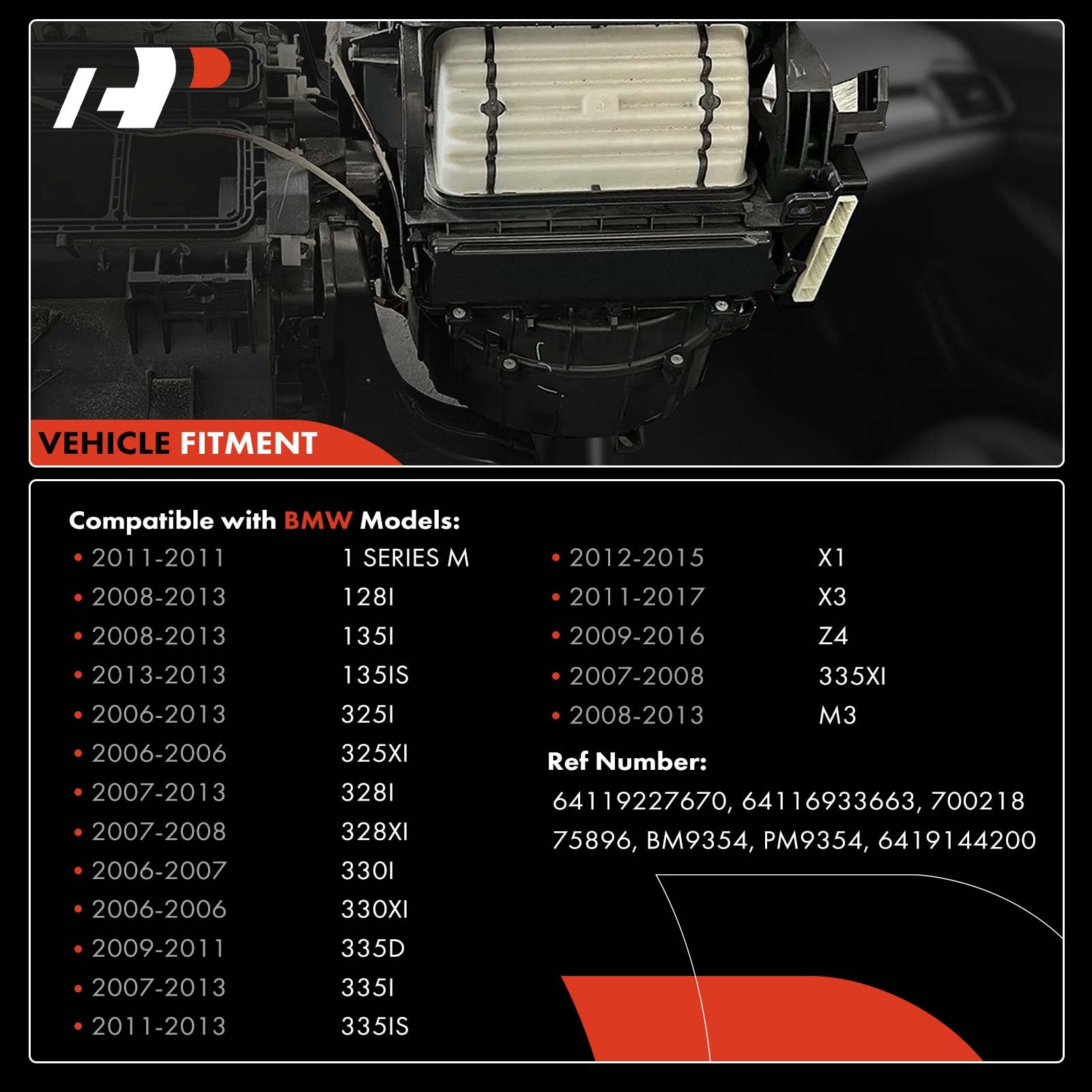 A-Premium Front HVAC Heater Blower Motor Assembly Compatible with BMW 128i 135i 325xi 328i 328i xDrive 328xi 330i 330xi 335d 335i 335i 335i xDrive 335is M3 X1 X3 Z4