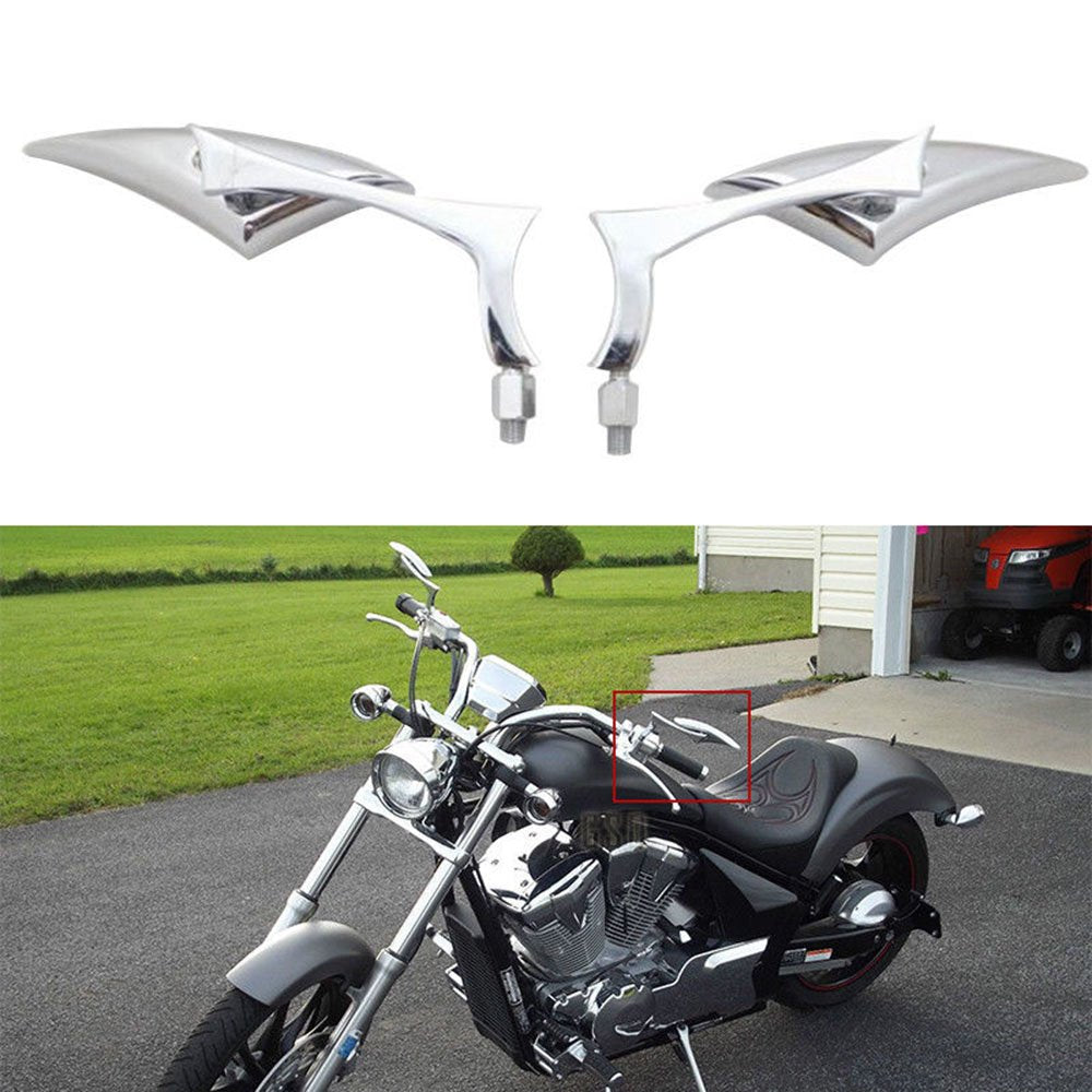 Chrome 8Mm/10Mm Motorcycle Blade Steady Cnc Aluminum Rearview Side Mirrors Compatible With Cruiser Chopper Street Bike Scooter Dirt Bike