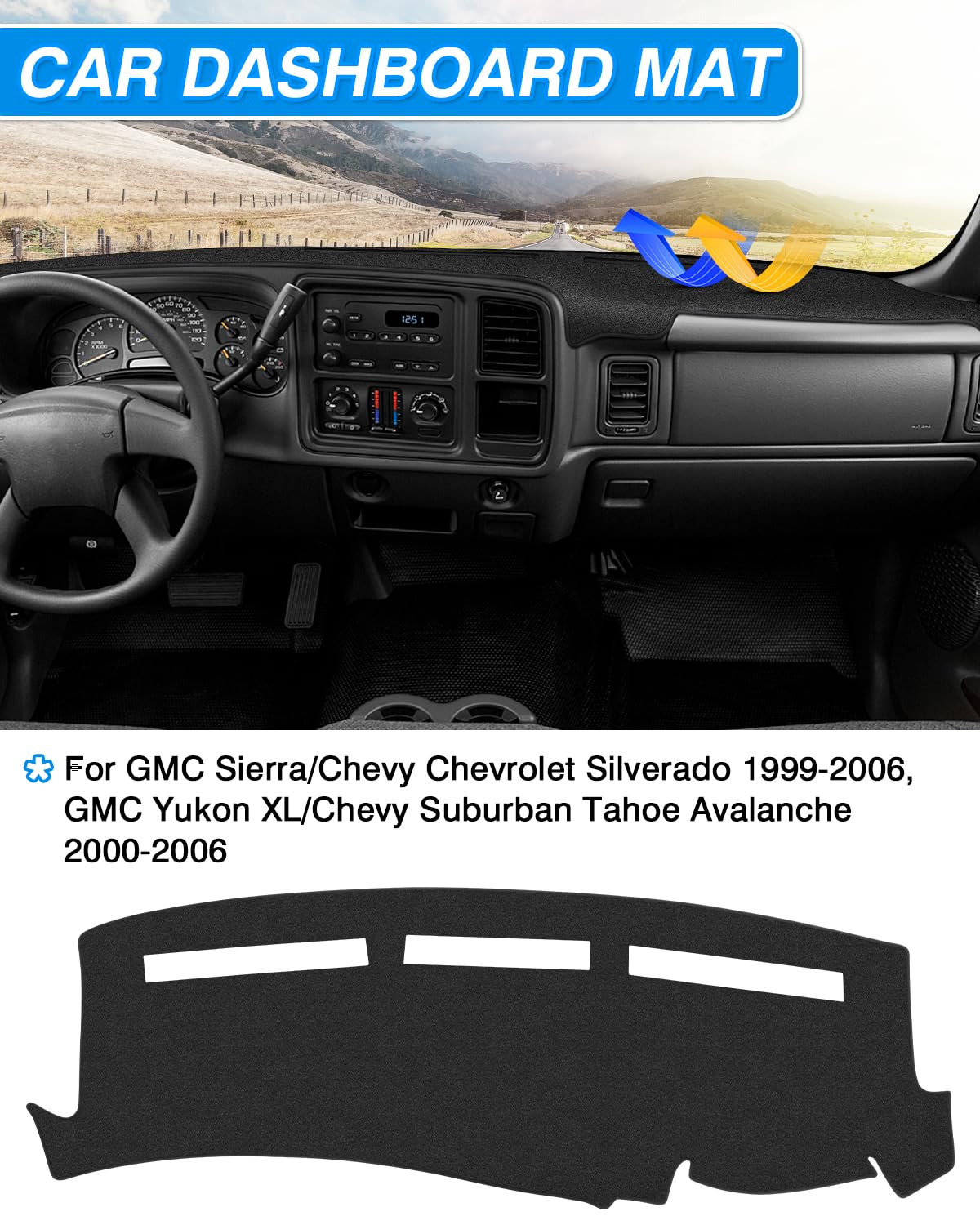 Cartist Dash Cover Compatible with GMC Sierra/Chevy Chevrolet Silverado 1999-2006, GMC Yukon XL/Chevy Suburban Tahoe Avalanche 2