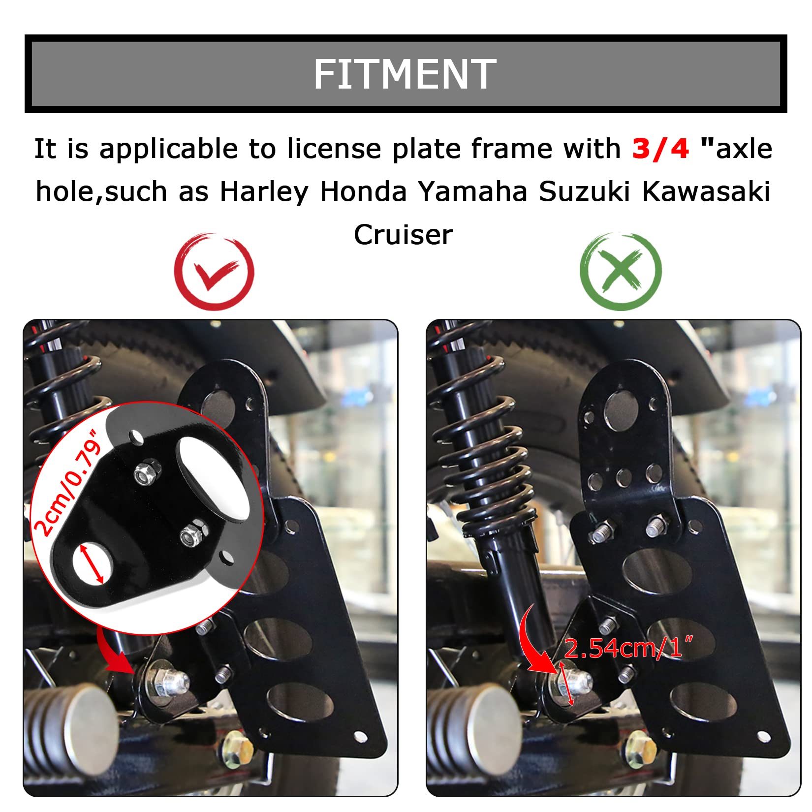 Psler 3/4' Side Mount Motorcycle License Plate Bracket For Bobber Chopper Custom Bike Sportster Bobber Custom(Black)