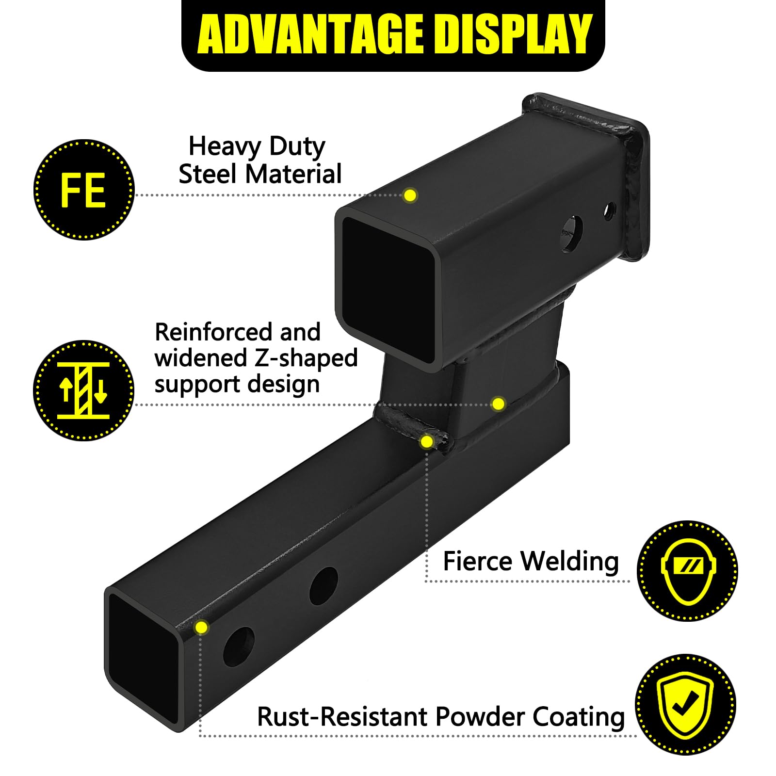 Kairay Trailer Receiver Hitch Riser Extender Adapter 4'' Drop/Riser, 8'' And 10'' Extension Length, 2'' Shank, 7500Lbs Towing Ca