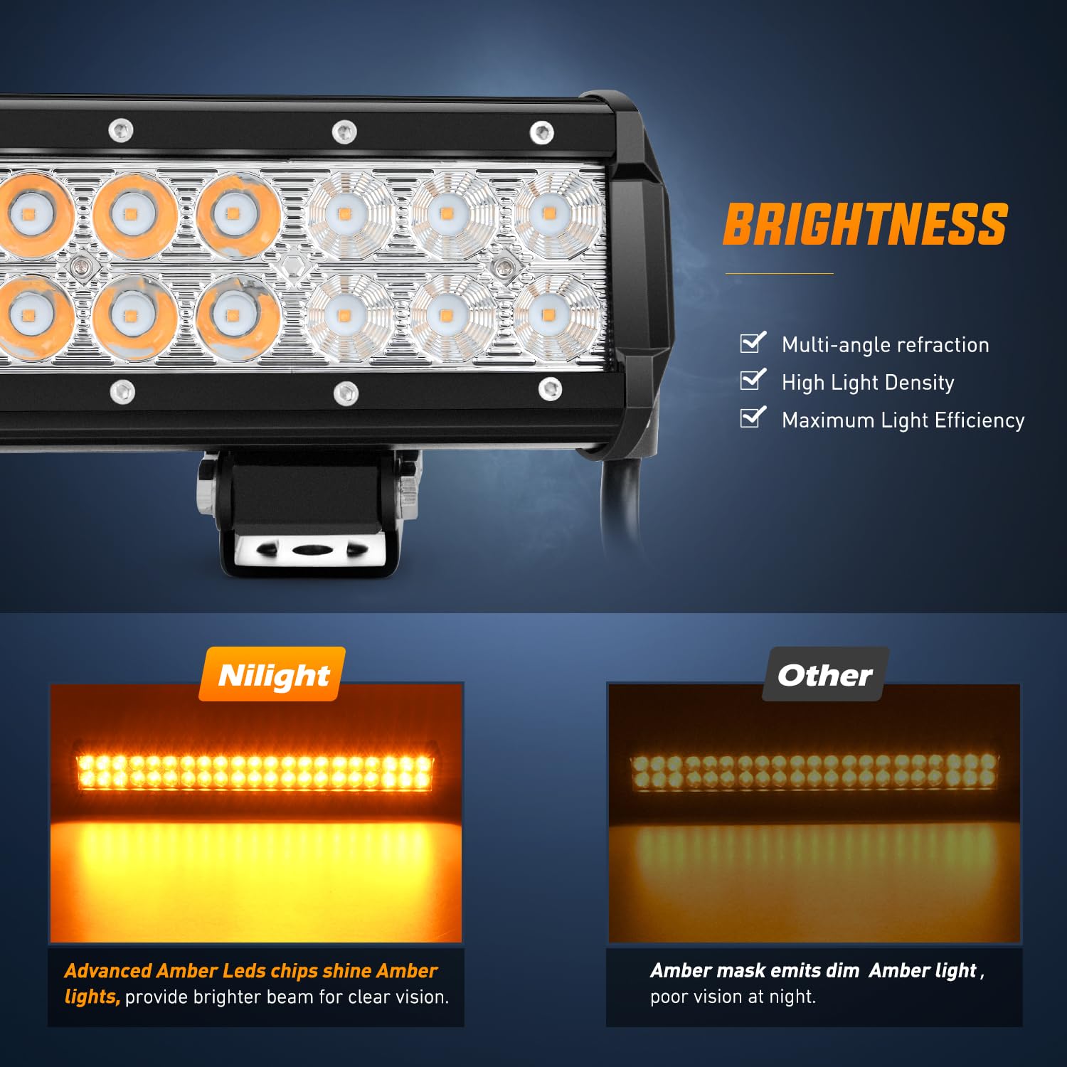 Nilight Led Light Bar 20 Inch 126W Spot Flood Combo Amber Beam Off Road Lamp Fishing Hunting Emergency Deck Work Lighting For Tr