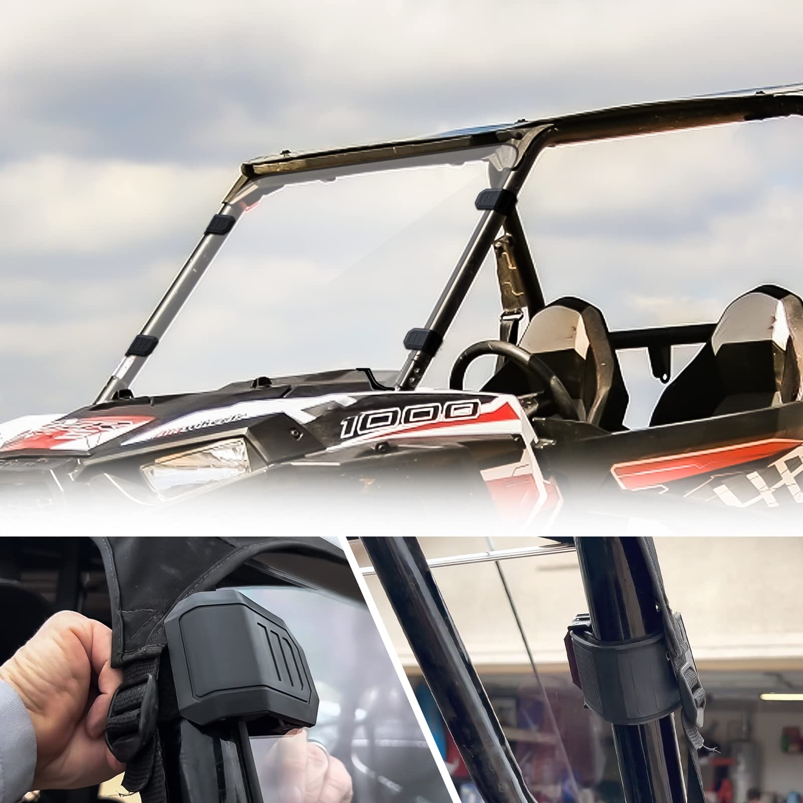 UTV Windshield Clamps-StarknightMT Adjustable Universal Clamp Strap Kit Compatible with Polaris RZR, Ranger, General,Maverick x3