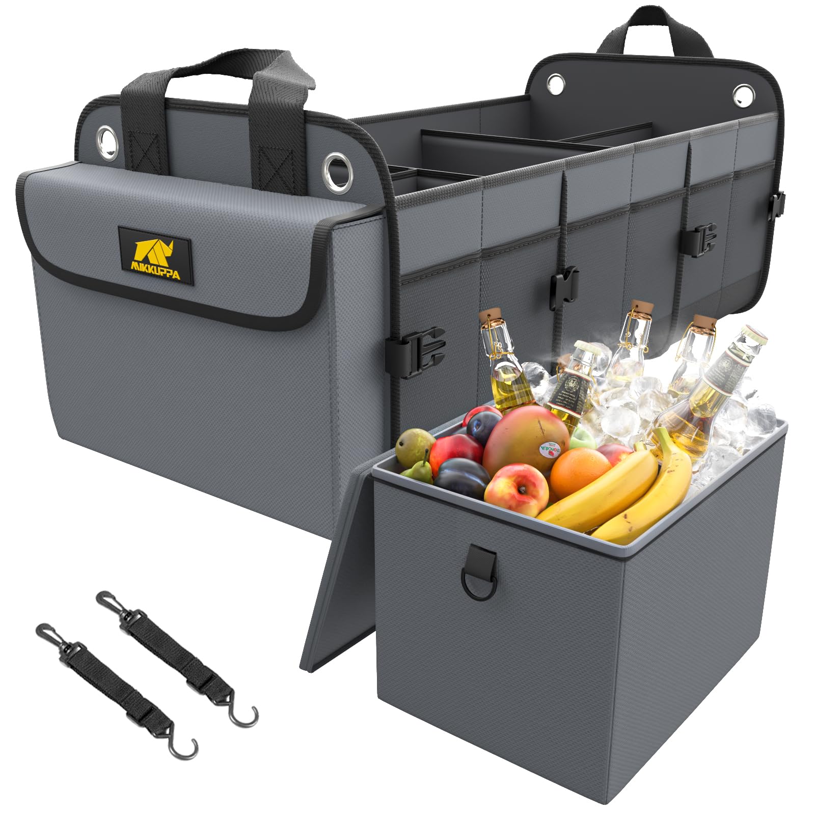 MIKKUPPA Car Trunk Organizer with Cooler - 100L Large Car Organizer, 1680D Oxford Collapsible Suv Trunk Storage with 2 Adjustabl
