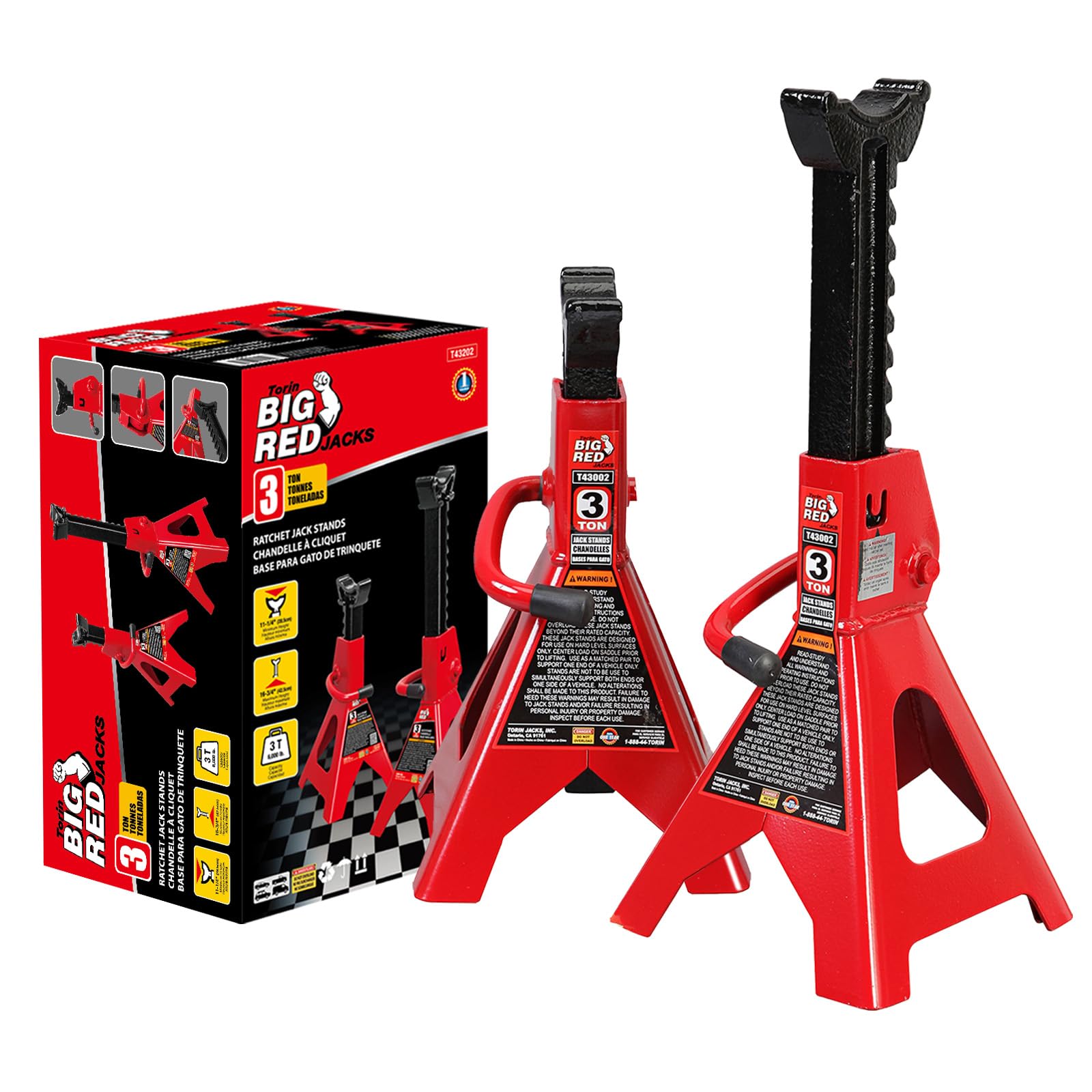 BIG RED 3 Ton (6,600 LBs) Jack Stands, with Adjustable Lock Car Jack Stand, Fit for Automotive Small SUV, Truck, Red, 2 Pack