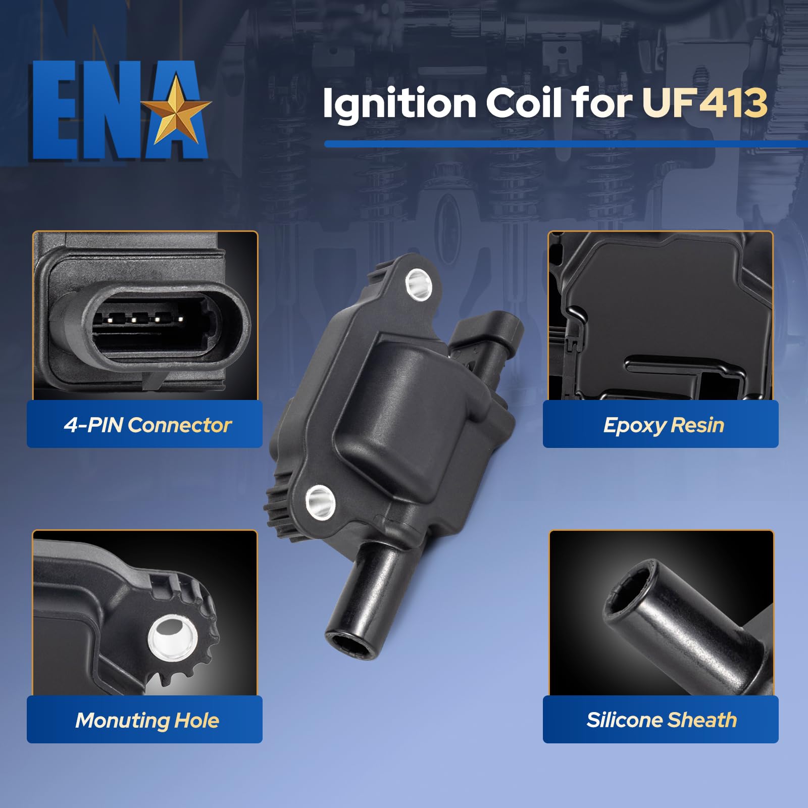 12611424 ENA Set of 4 Square Ignition Coil Pack Compatible with Chevy Silverado 1500 Avalanche Tahoe Suburban GMC Yukon Sierra G