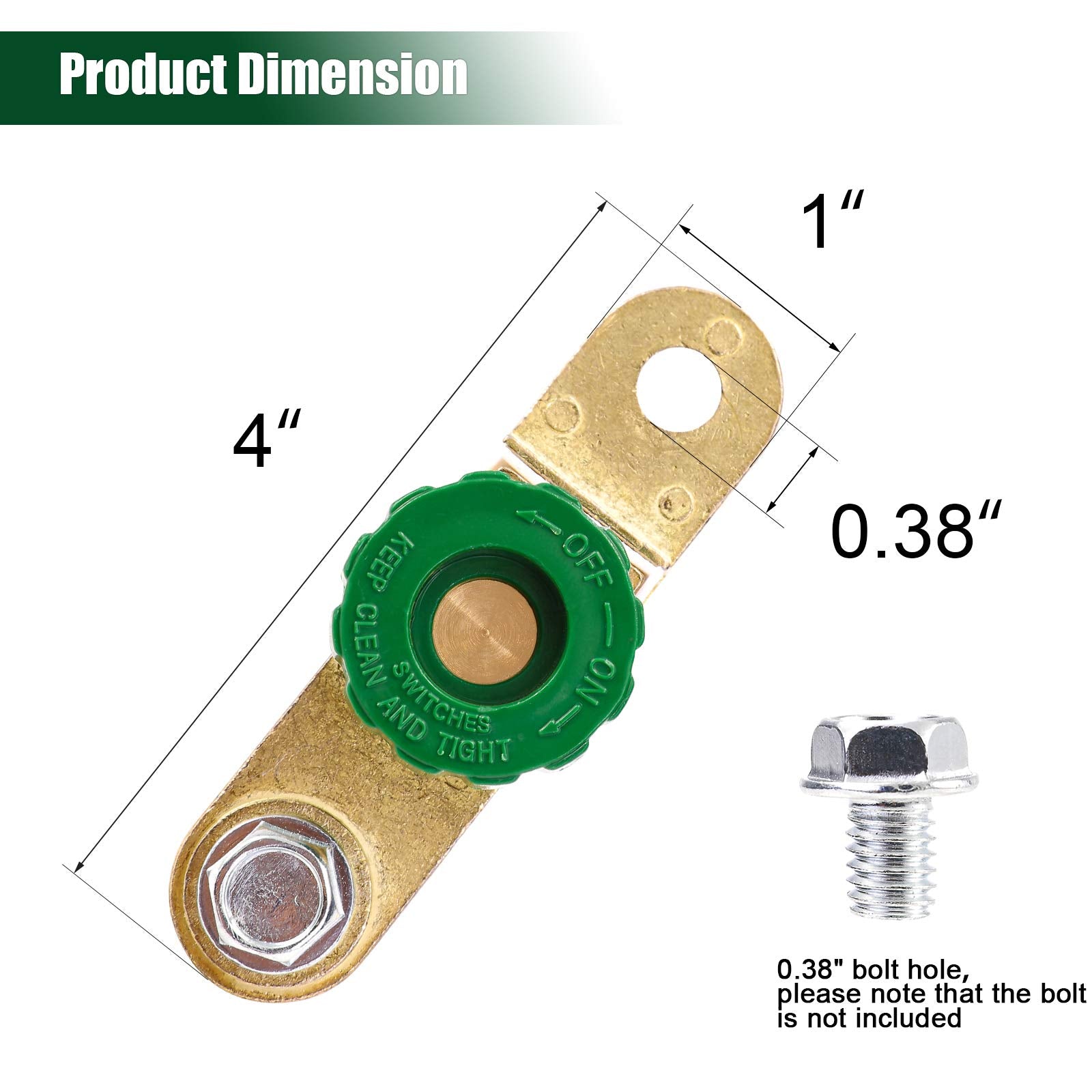 CZC AUTO Battery Quick Disconnect Switch - Side Post Cut Off Isolator for Auto, Truck, RV, Boat - Green Terminal Battery Switch