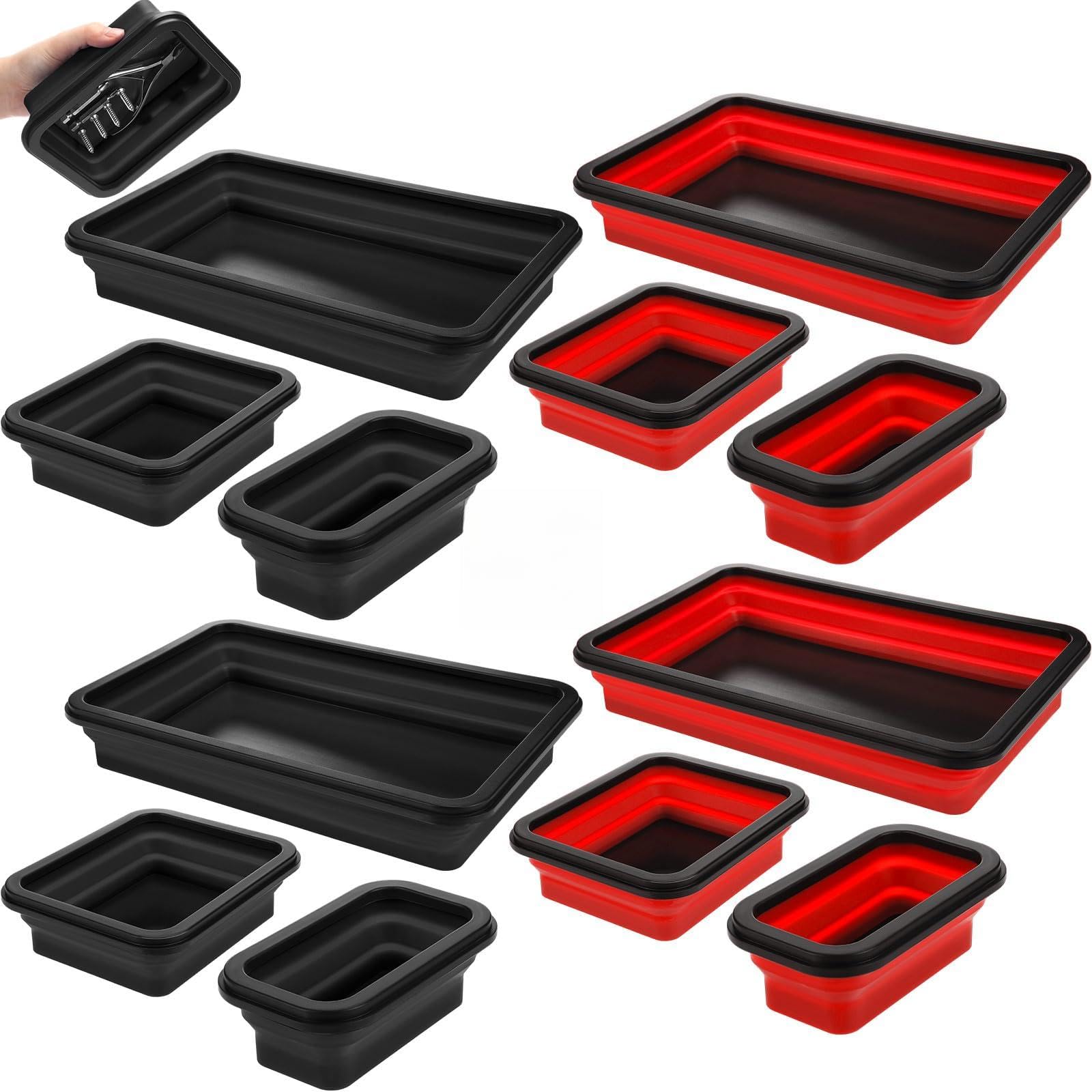 Burbell 12 Pcs Collapsible Magnetic Parts Tray Set Foldable Tool Storage Organizer Magnetic Tray 3 Different Size Collapsible Bo