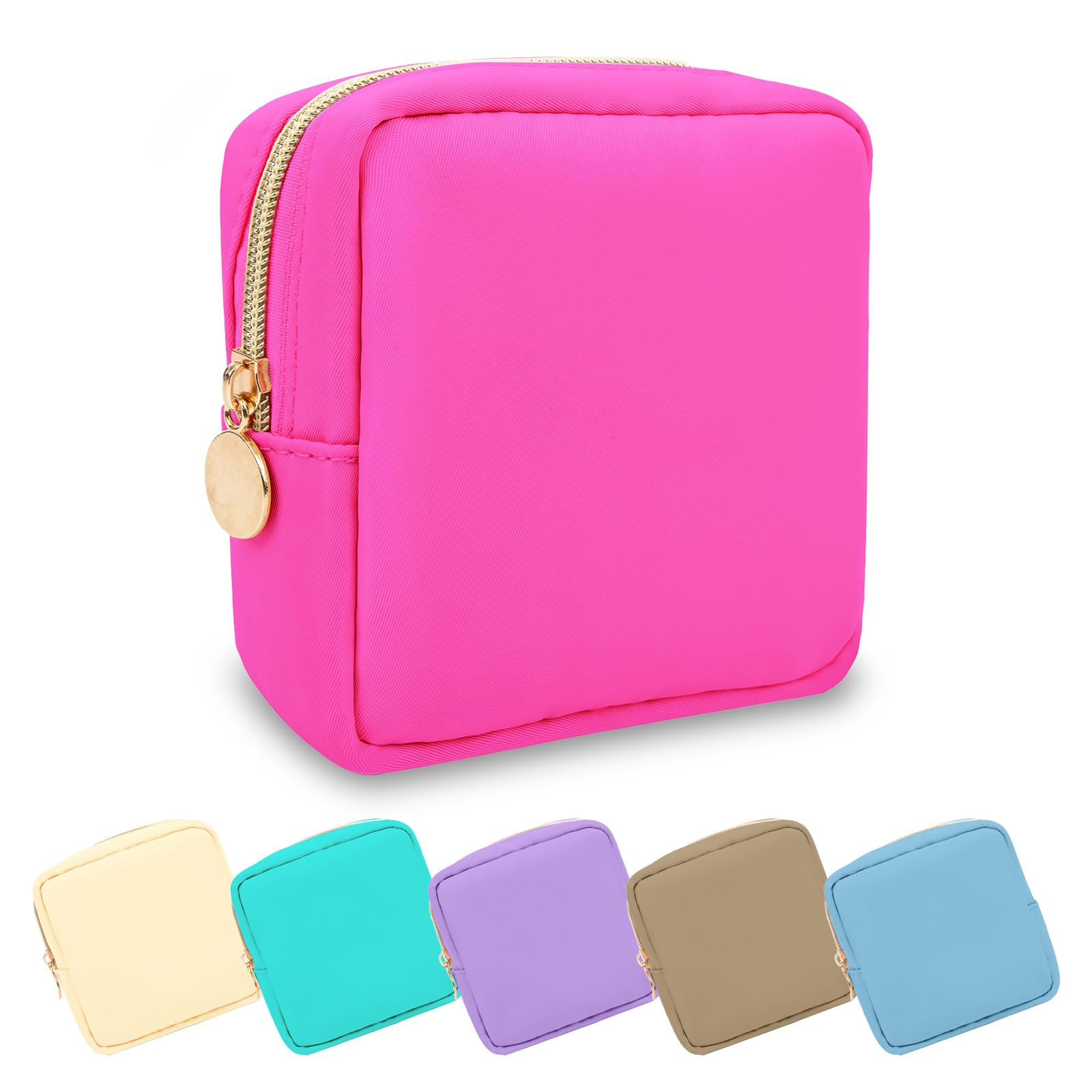 UIXIZQ Waterproof Mini Makeup Bag Pouch for Purse Small Cosmetic Travel Bag Pouch Nylon Toiletry Organizers Bag for Women Girls Cute Mini Zipper Pouch Preppy Coin Purse for Work(Mini-Hot Pink)-New