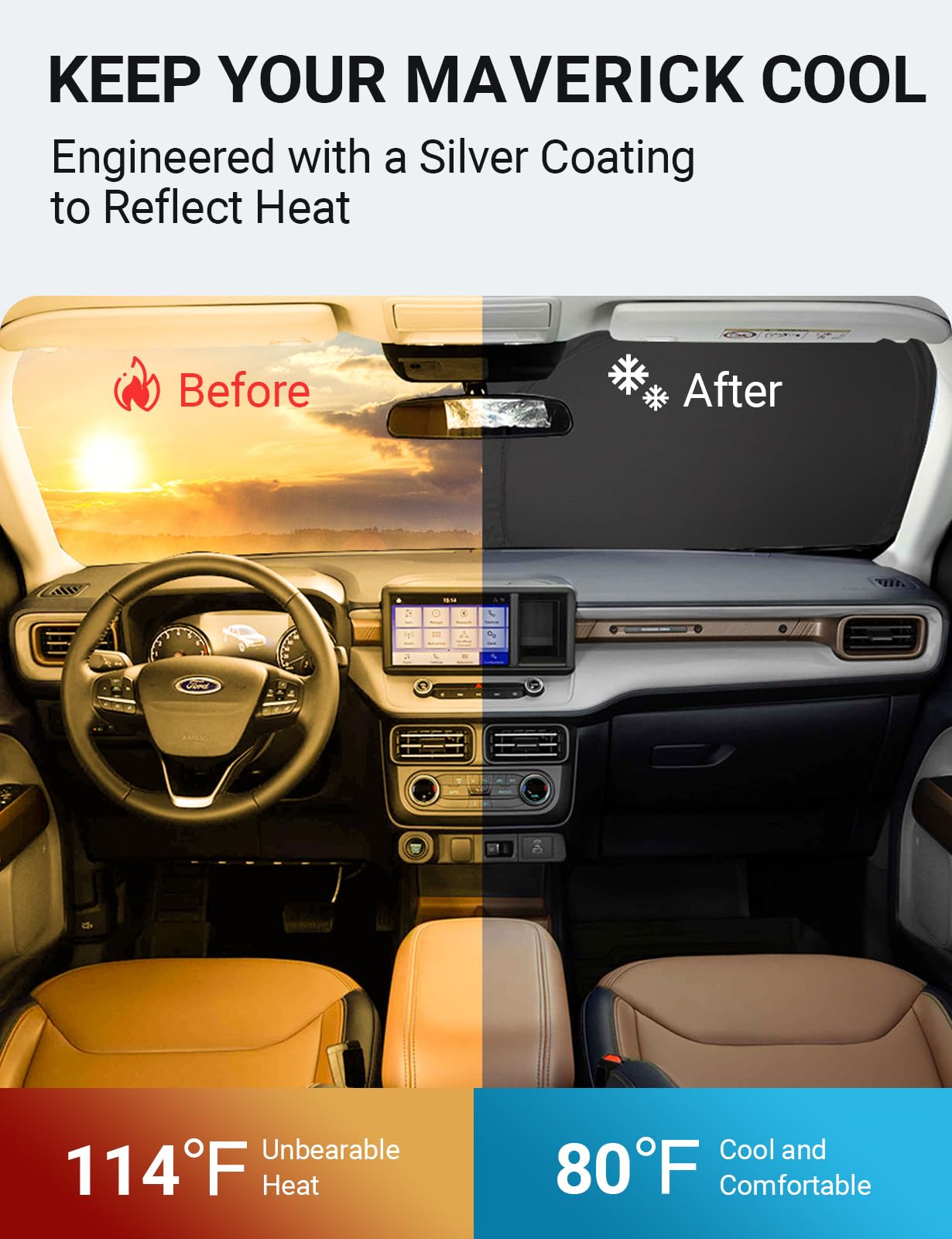 Proadsy 2025 Upgrade Windshield Sun Shade Custom Fit Ford Maverick 2022-2025 4-Layer Foldable Front Sunshade Protector Sun Visor