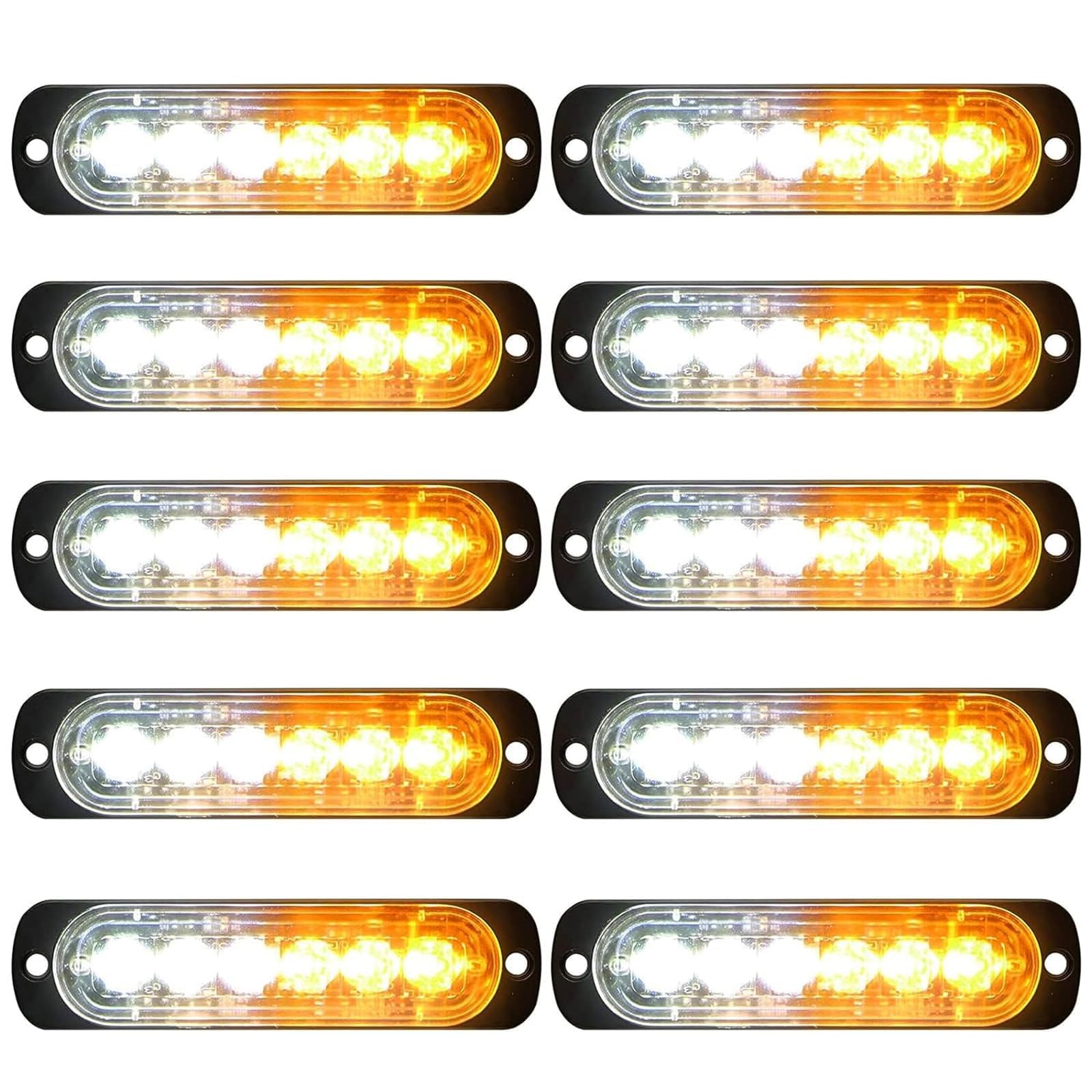 Eeekit 10 Pack Led Emergency Strobe Lights, 6 Led Amber White Strobe Warning Emergency Flashing Lights Surface Mount Caution Con