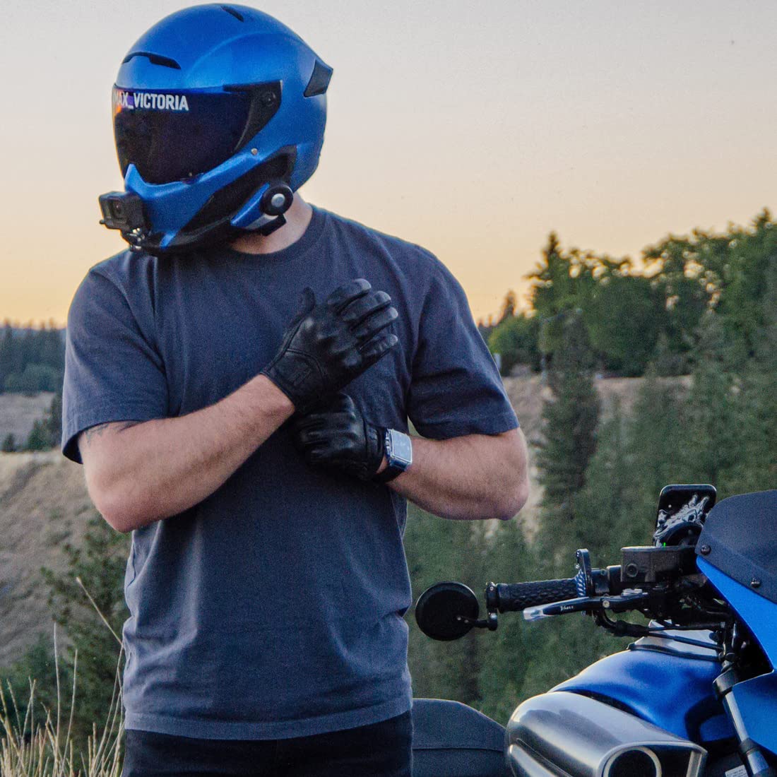 Harssidanzar Motorcycle Gloves For Men, Leather Touch Screen Riding Driving Gloves Gm028,Black, Size M