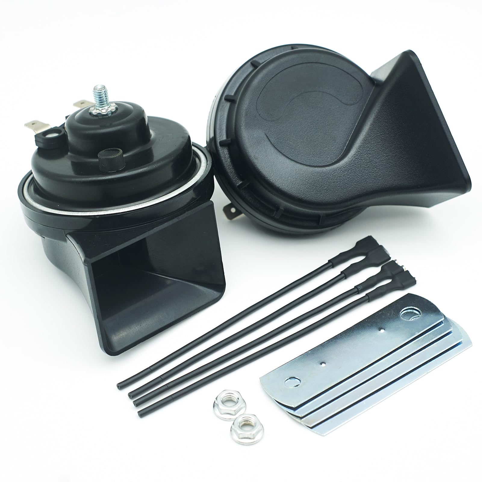 Neoget Horns Car Horn 12V Super Loud Electric Waterproof Horn High Low Daul Tone Fit For Any 12 Volt Vehicles Auto Replacement Universal Horn Kit (Black)