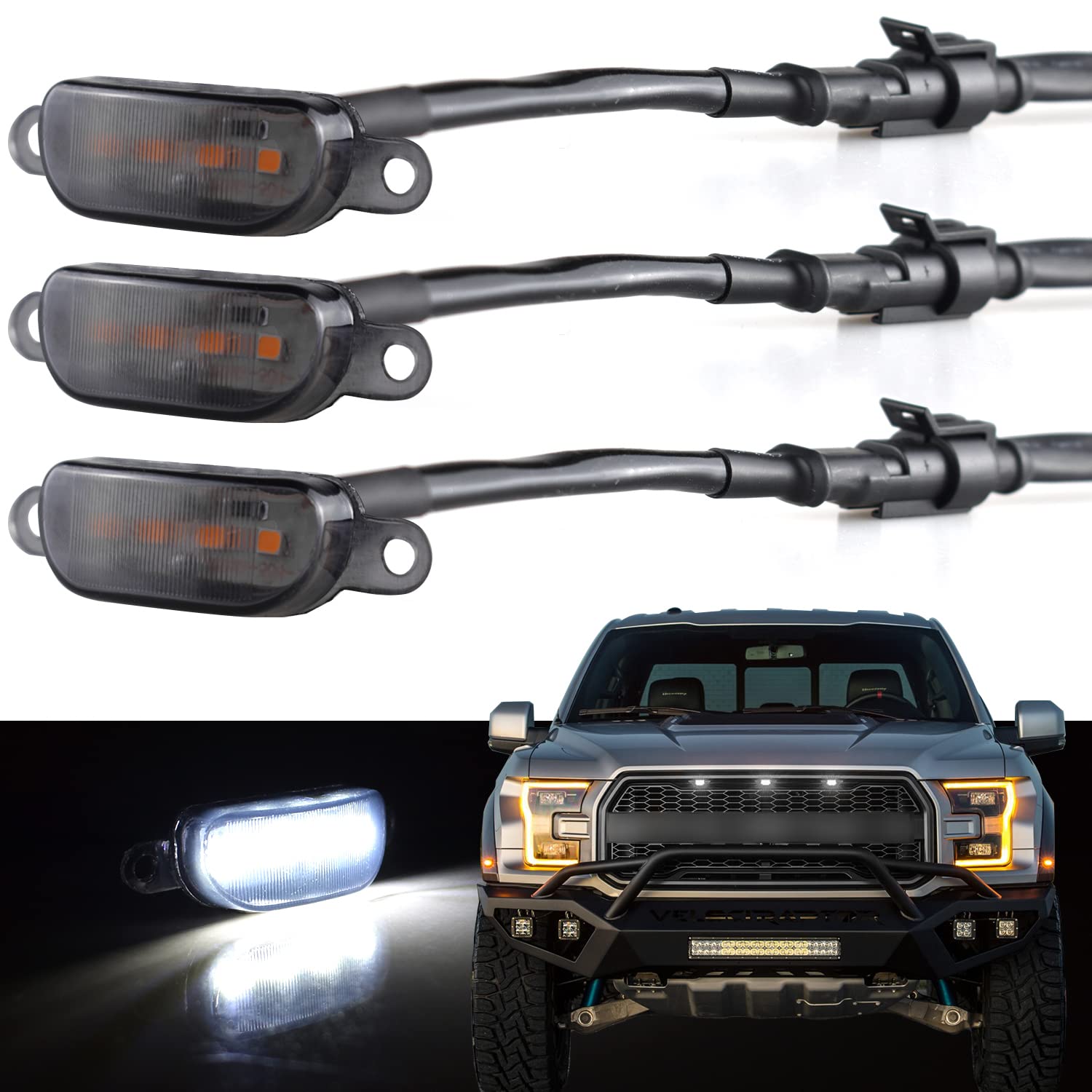 Boigoo Front Grill Lights Compatible With Ford F-150 Raptor Style & Dodge Ram 1500 Grid Grilles, Cars Grid Decorative Led (White