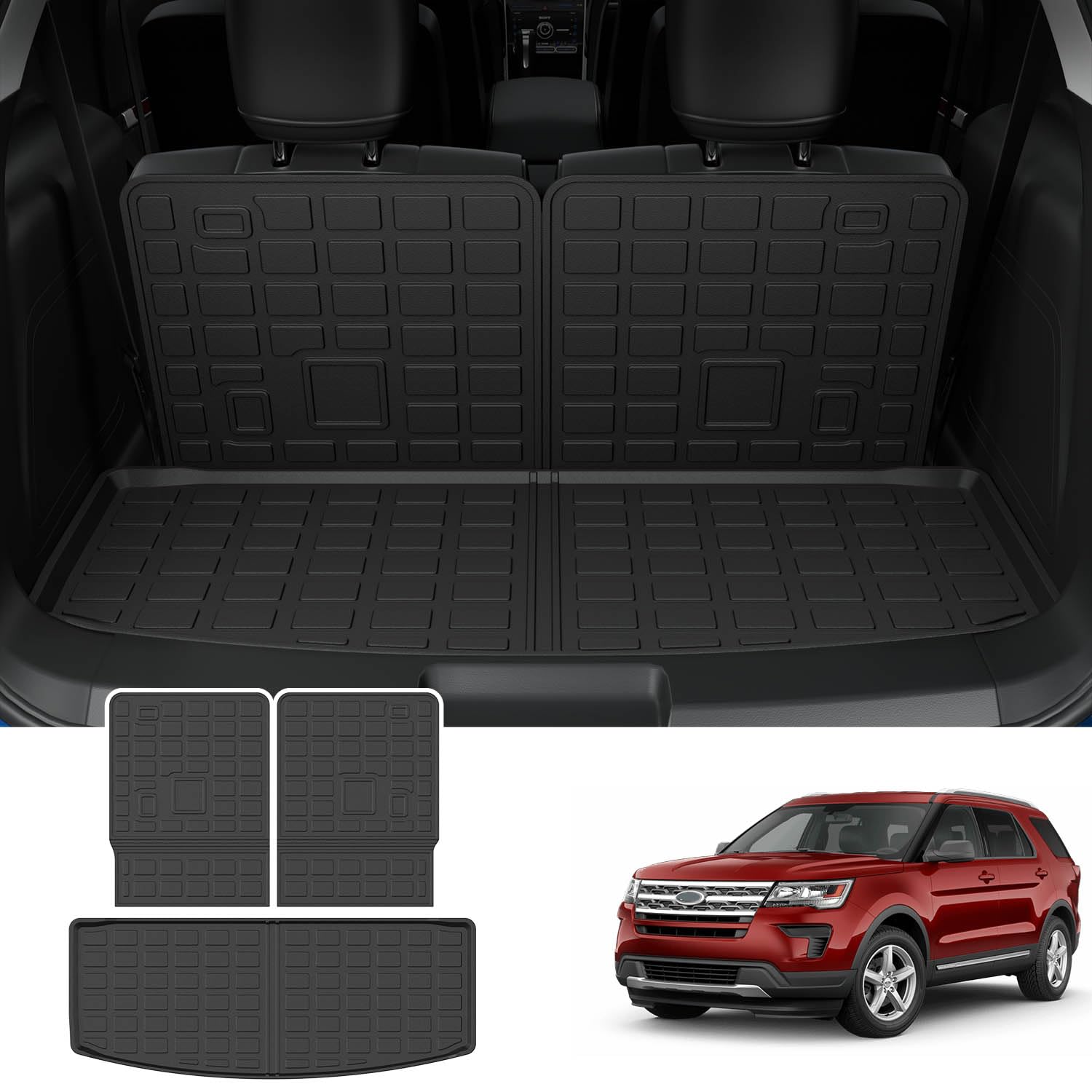 Powoq Cargo Mat Compatible With 2020-2025 Ford Explorer 6&7 Seats Backrest Mat Tpe Cargo Liner Replacement For 2020-2022 2023 20