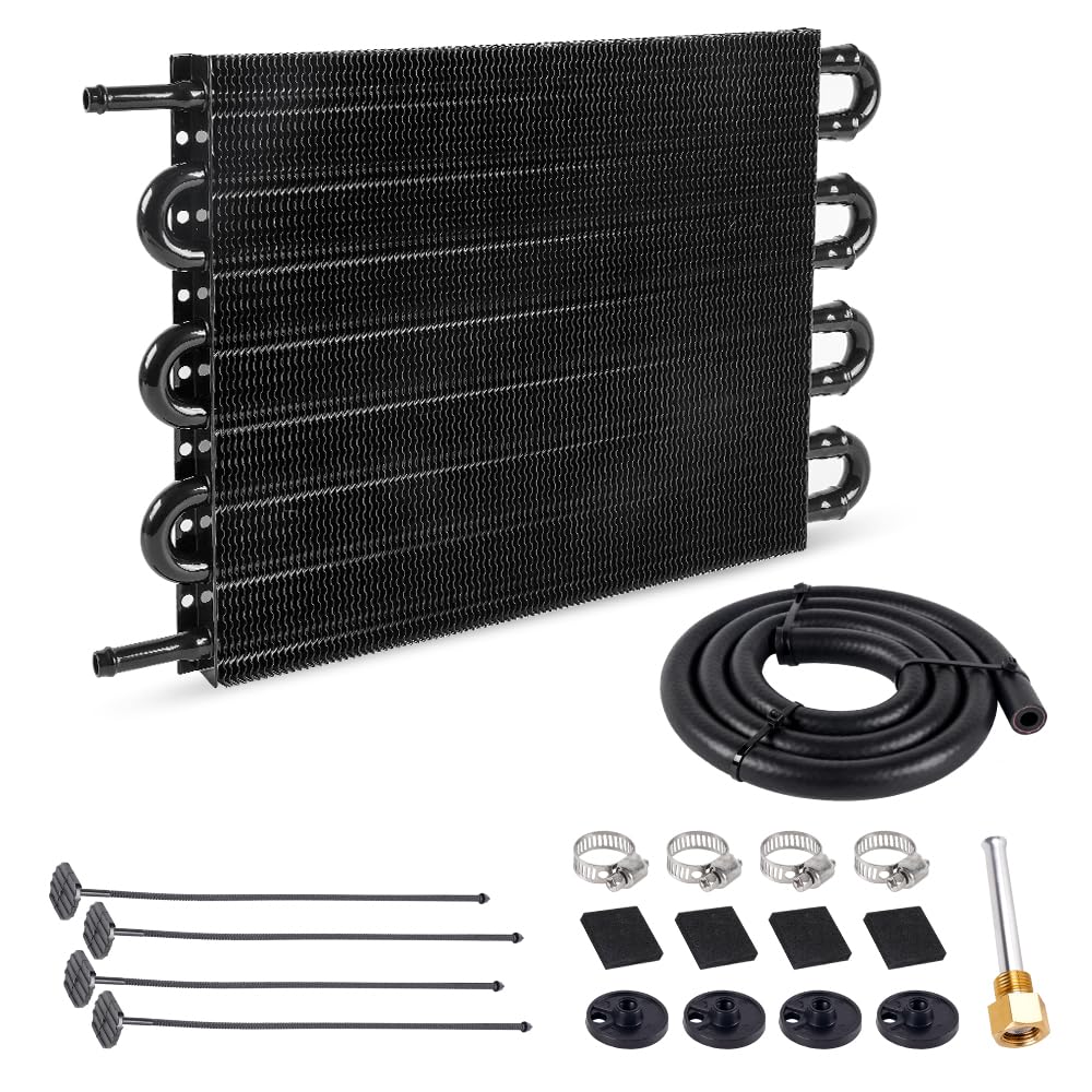 Bartoo Universal 5/16'' Transmission Oil Cooler Kit, Aluminium Alloy 8 Pass Tube And Fin Oil Cooler Kit (Black)