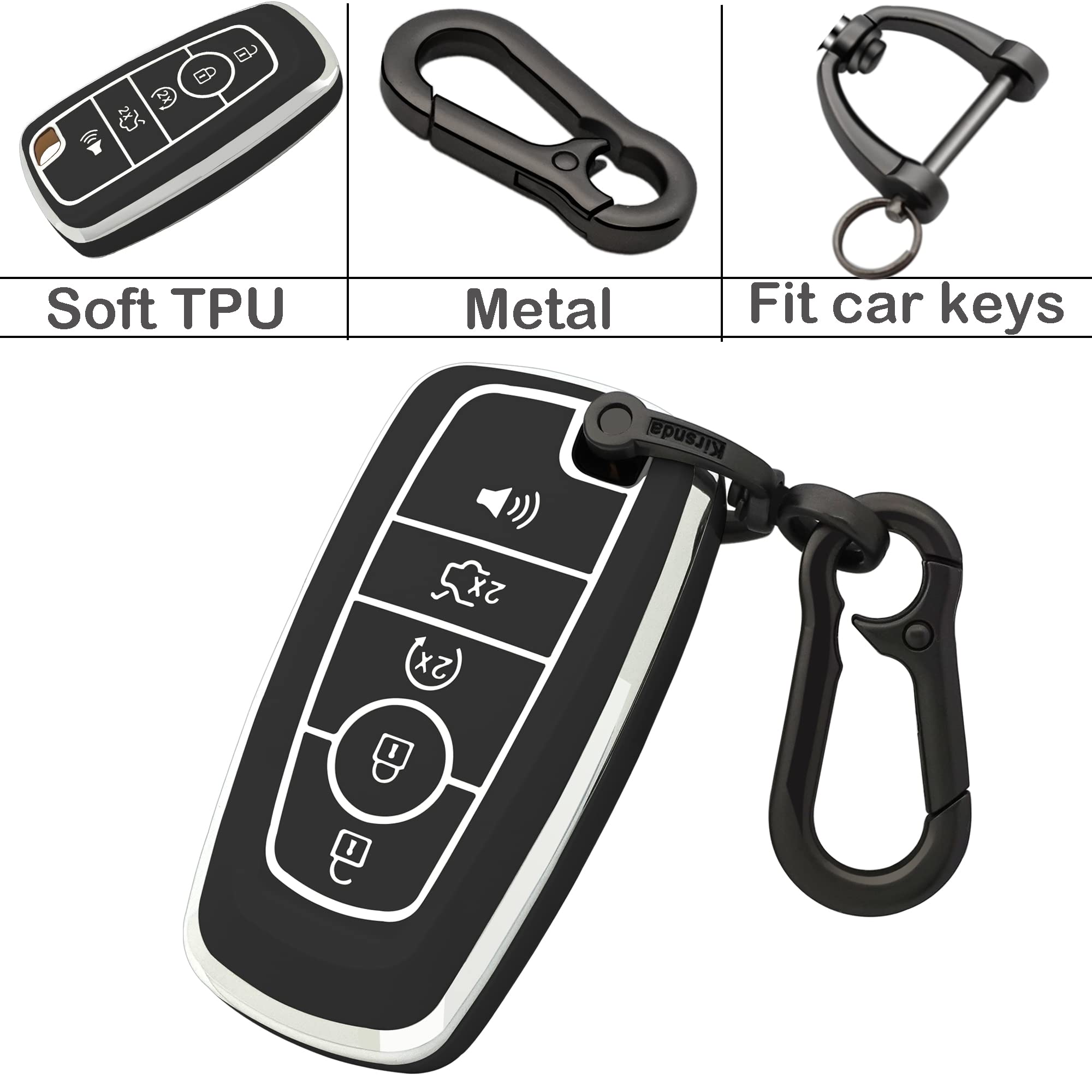 Kirsnda Key Fob Cover Case Keychain Compatible With Ford,Soft Tpu Key Case Fit Expedition For Mustang Fusion Raptor F250 F350 F450 F550 Edge Explorer Smart Remote,5 Buttons Black