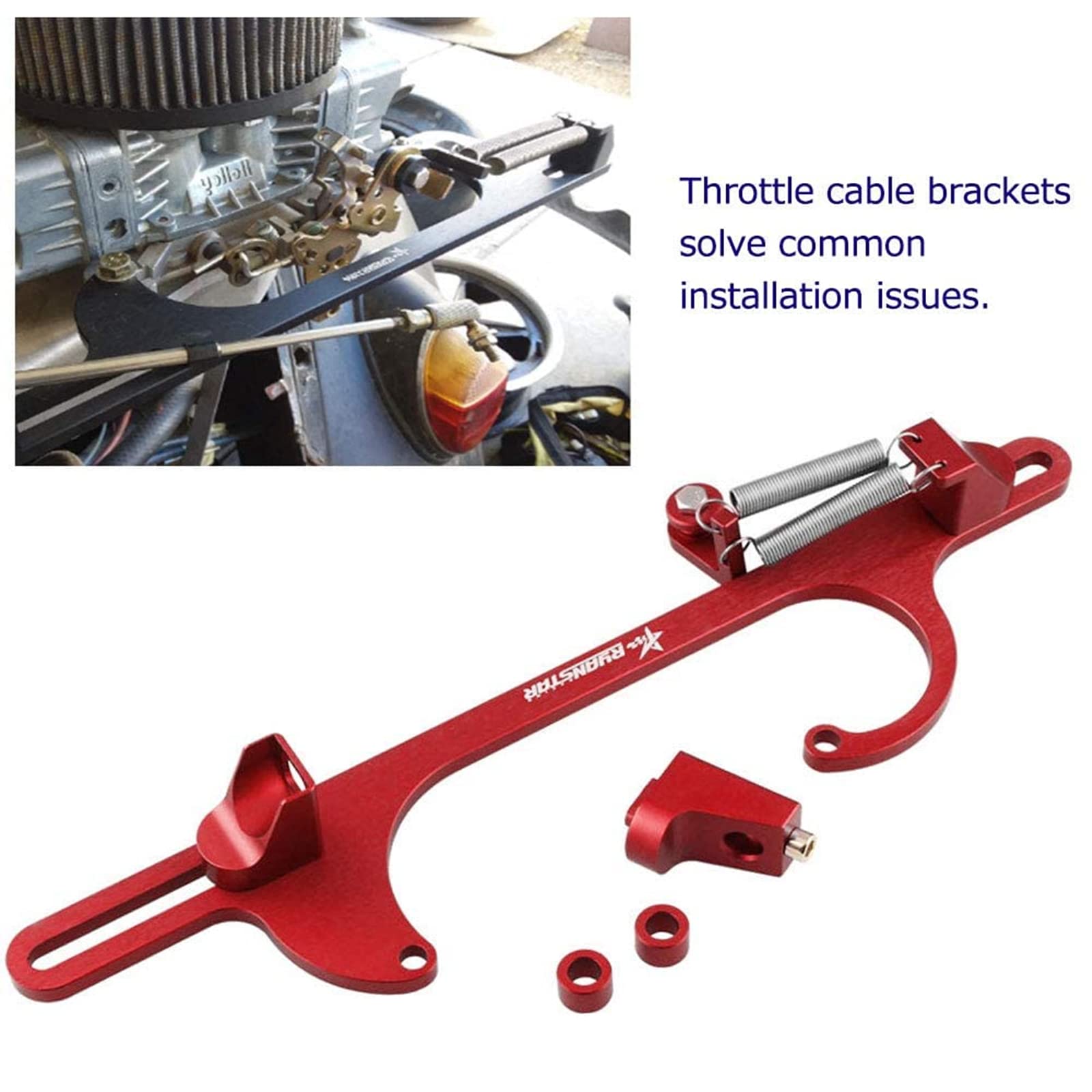 RYANSTAR Adjustable Throttle Cable Bracket for 4150/4160 Series, Billet Aluminum, Red Finish