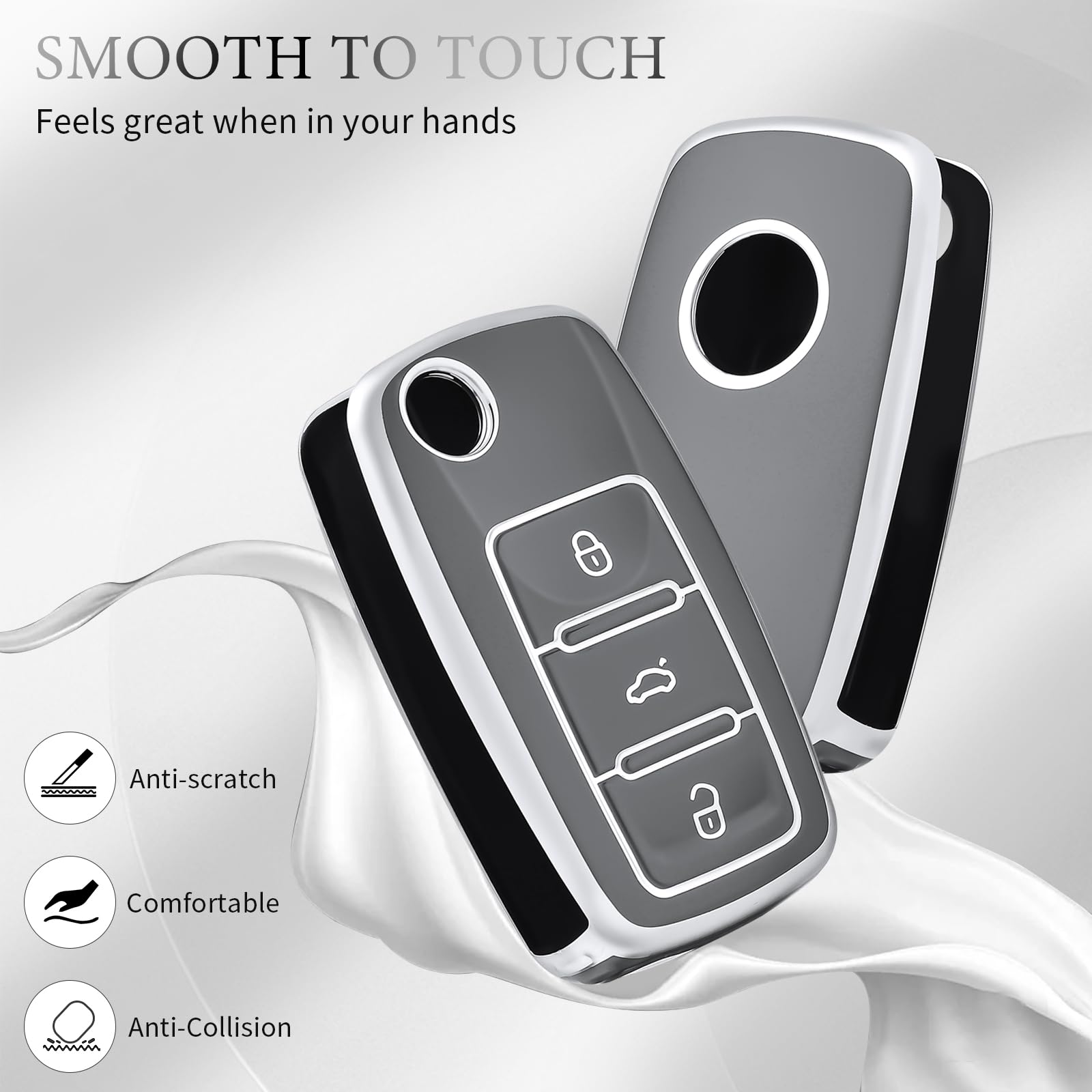 OFFCURVE Key Fob Cover for Volkswagen, Soft TPU Full Protector Case for VW Jetta Golf Polo Passat MK8 Tiguan Beetle Car Remote S