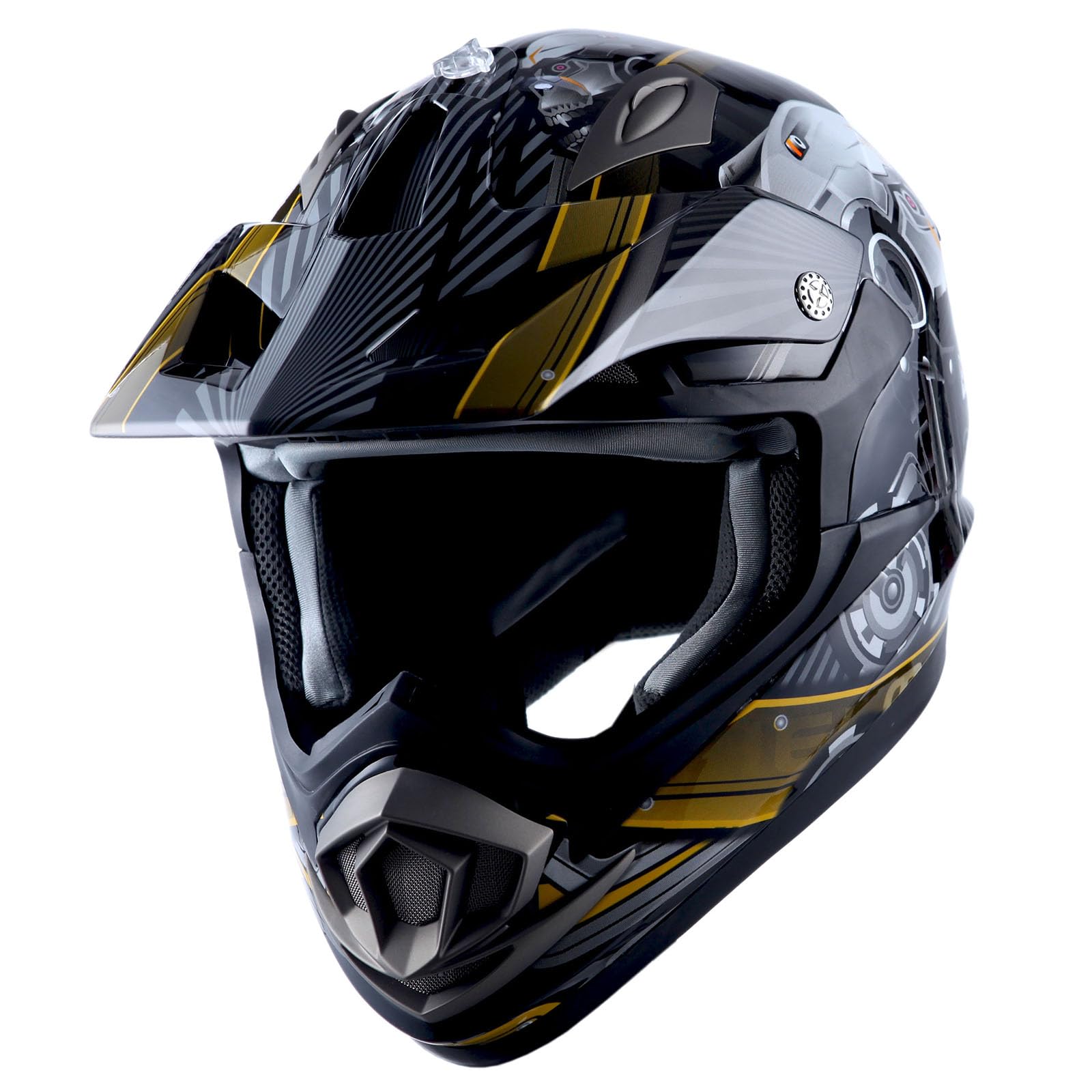 1Storm Adult Motocross Helmet Off Road Mx Bmx Atv Dirt Bike Mechanic Hgxp14B Skull Yellow