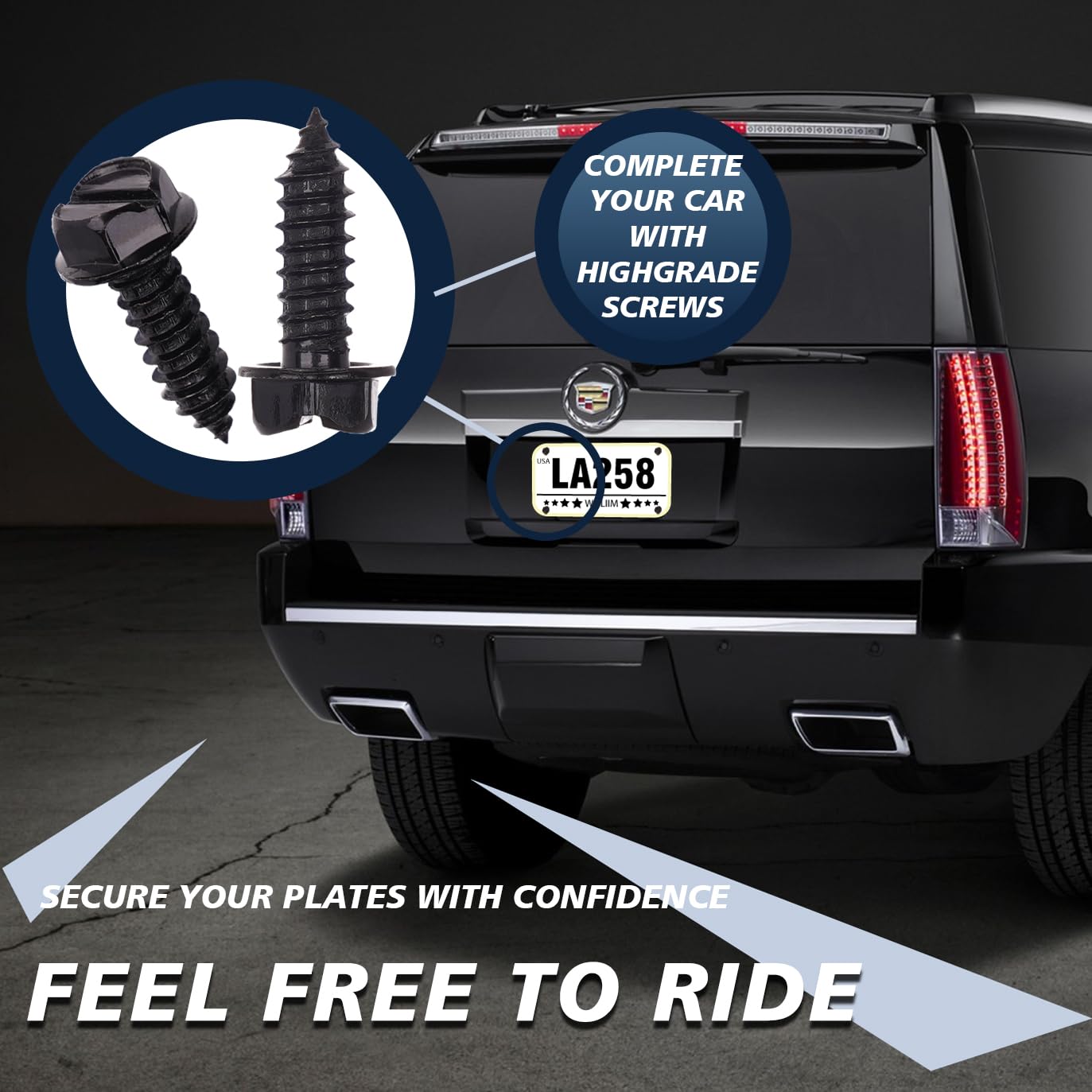 Generic Black Stainless Steel License Plate Screws - 8 Pcs | Rust-Proof Finish | Rustproof Bolts For Domestic Vehicles | Anti-Ra