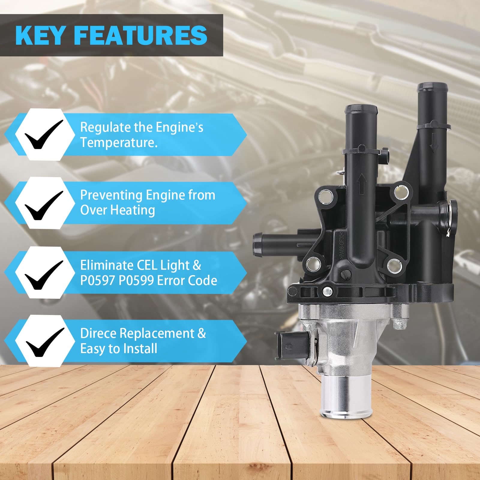 Thermostat Housing With Gasket & Sensor - Compatible With 1.8L & 1.6L 2011-2016 Chevy Cruze, 2012-2018 Chevy Sonic, 2013-2018 Chevy Trax - Replace 25199824, 25192228, 902-033,15-81816