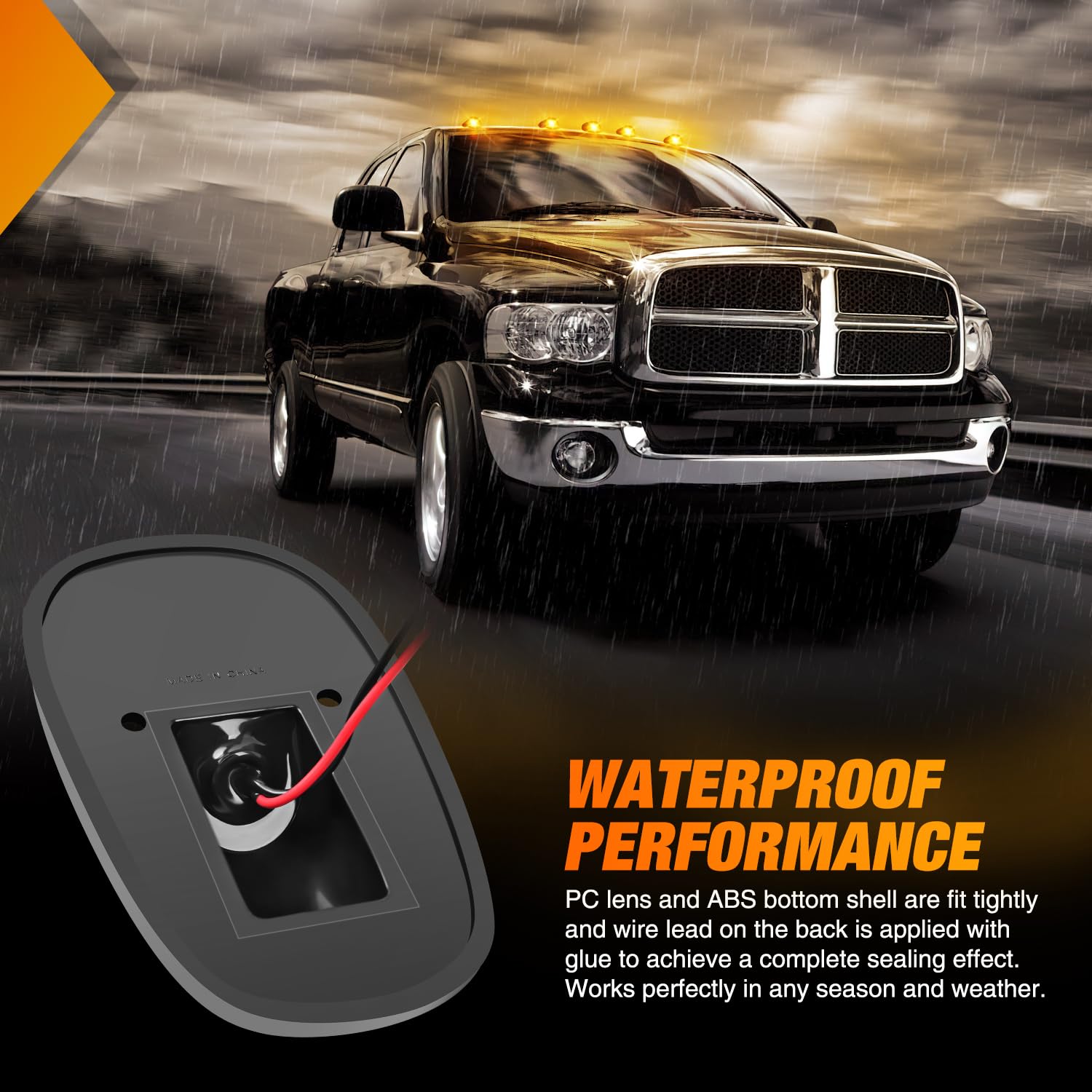 Nilight LED Cab Marker Lights, 5 PCS, 9 LED, Smoked Amber, Compatible with 1999-2002 Dodge Ram 2500/3500 Pickup Trucks