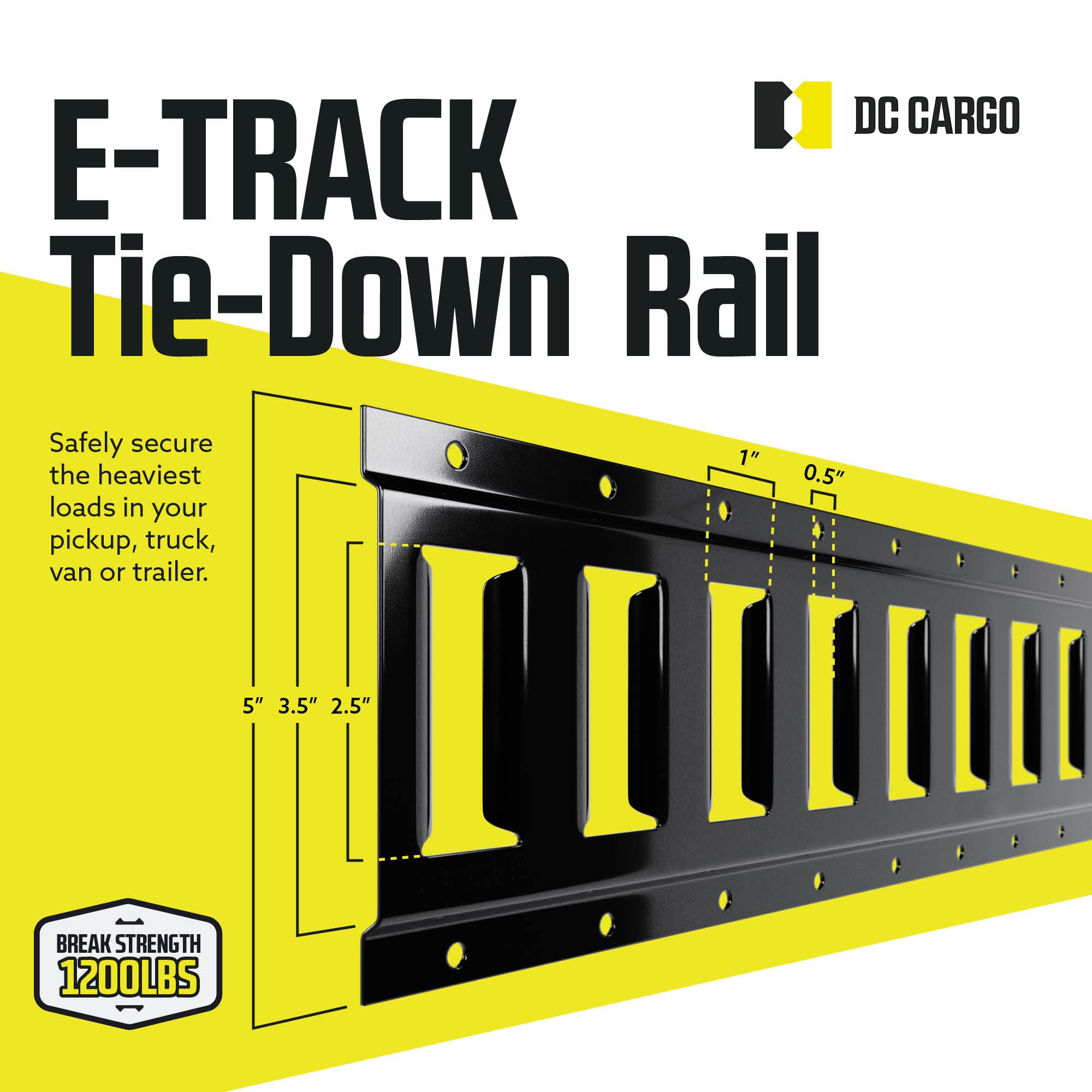 Six 2' E Track Tie-Down Rail, Powder-Coated Steel Etrack Tiedowns | 2' Horizontal E-Tracks, Pack Of 6 Bolt-On Tie Down Rails For