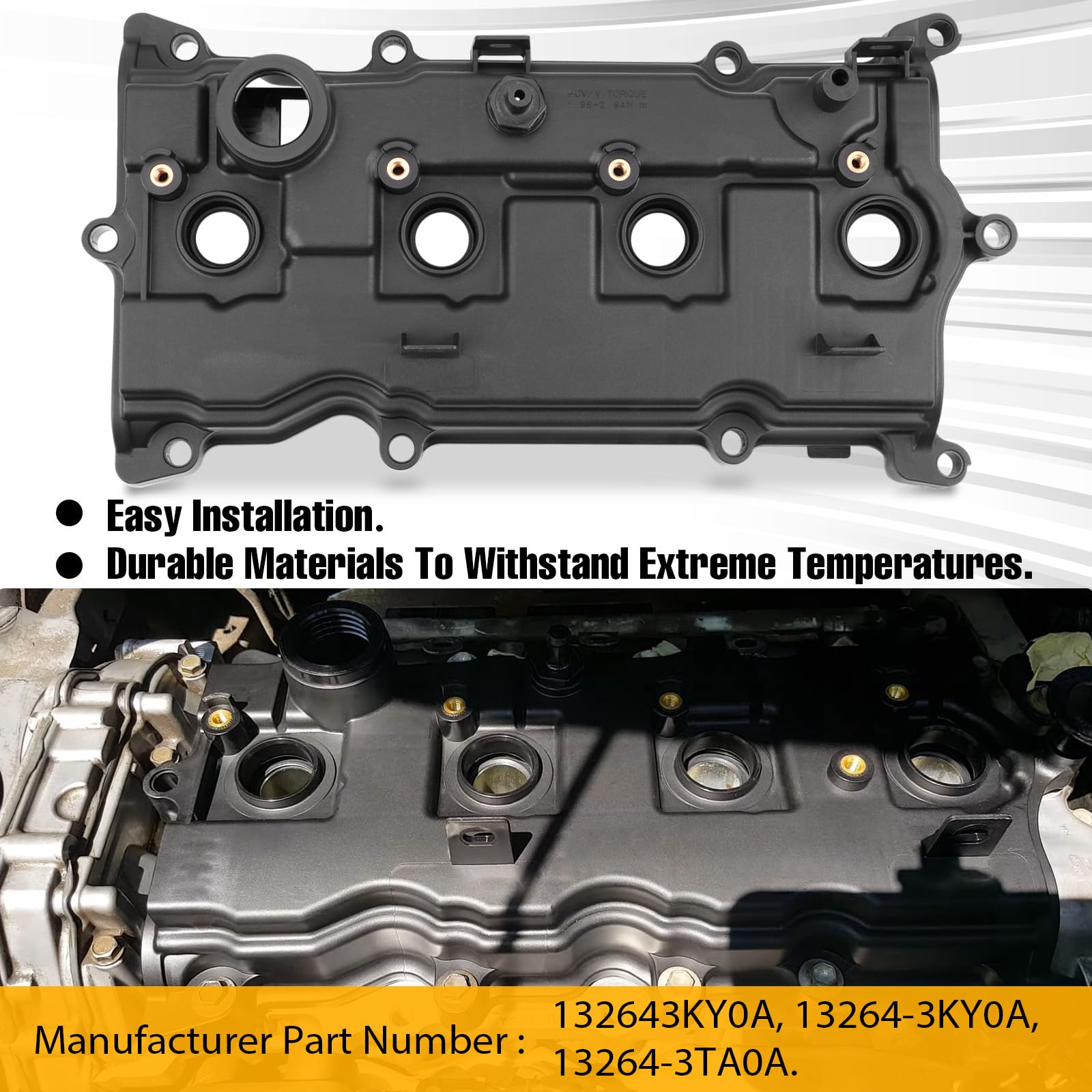 BILLOWY Engine Valve Cover 13264-3KY0A with Gasket for Nissan Altima, Murano, Pathfinder, Rogue, Infiniti QX60 - Black