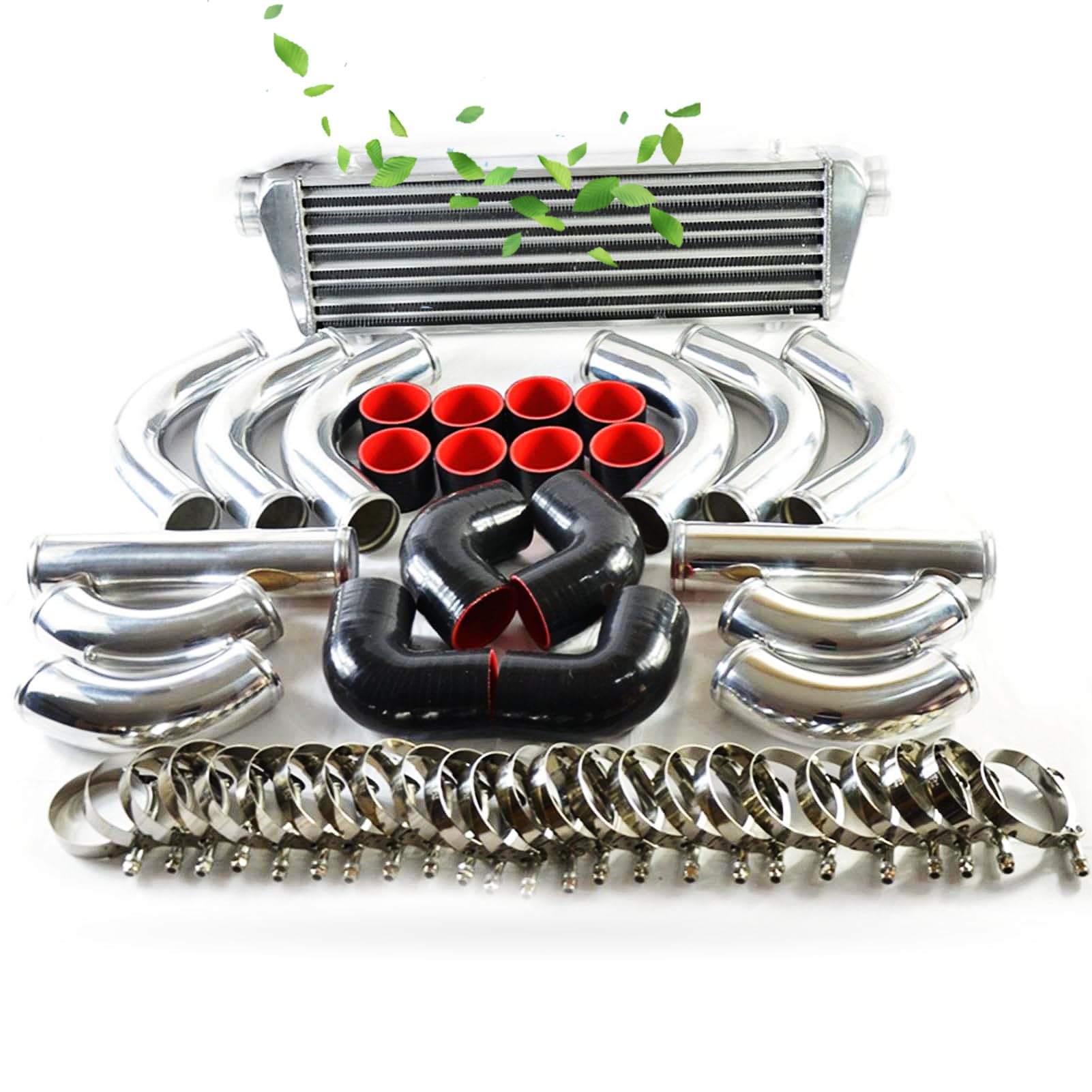 SUNROAD 28 x 7 x 2.5 Universal Turbo Intercooler with 1 Intercooler + 12pcs 2.5 Coupler Hoses + 12pcs Chrome + 24pcs T-B