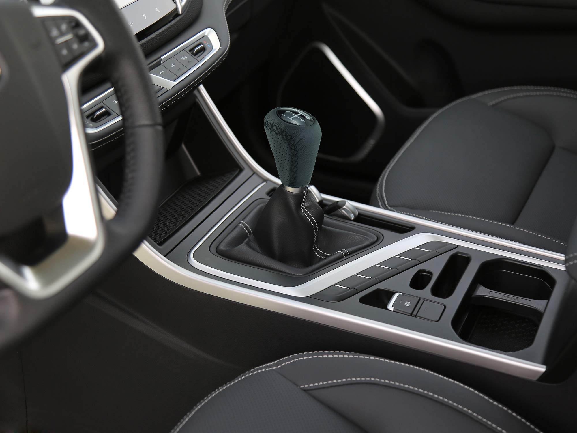 Abfer Shifter Knob 5 Speed Leather Car Gear Stick Shifting Knobs Shift Lever For Most Manual Transmission Vehicle Truck, Black