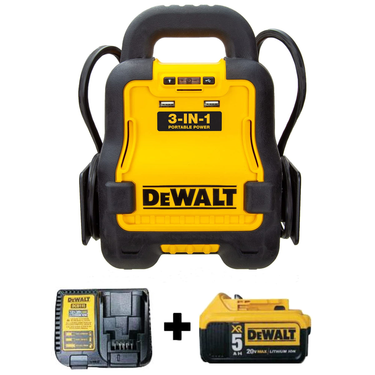 DeWalt DXAE20VBBK Battery Booster with 20V XR 5 AH Lithium-Ion Battery and DCB115 Battery Charger