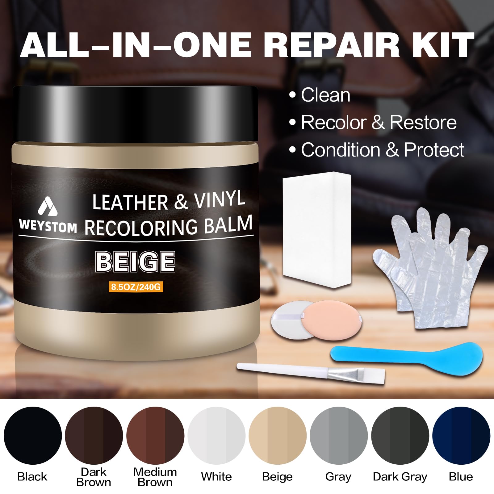 WEYSTOM Leather Recoloring Balm - Beige Repair Kit for Furniture, Dye & Restore Aged Leather