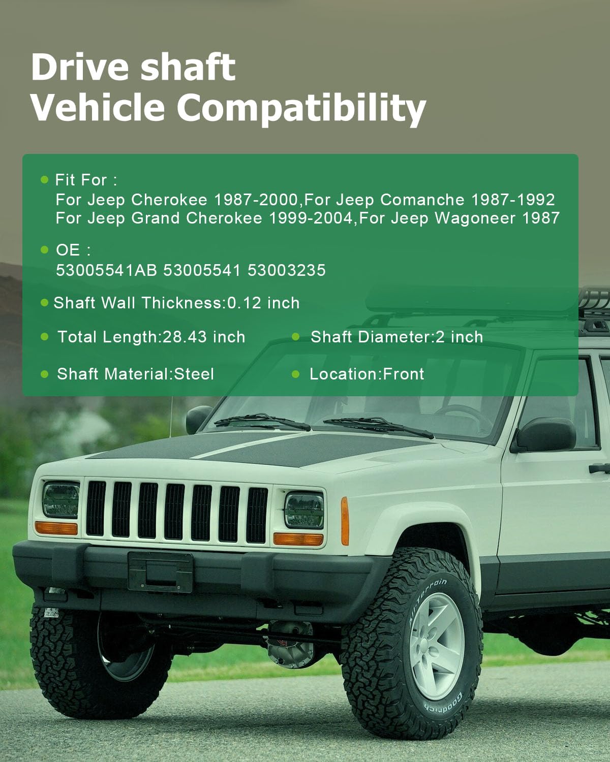 SCITOO 28.43'' Front Drive shaft Assembly Propeller Shaft Compatible For Jeep Cherokee For Jeep Comanche For Jeep Grand Cherokee