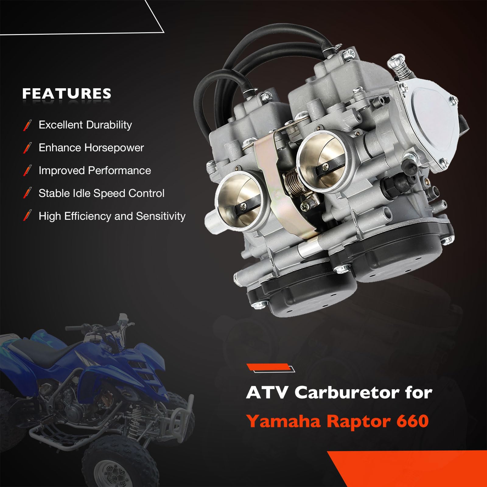 ATRACYPART Carburetor for 2001-2005 Yamaha Raptor 660 with Fuel Valve Petcock, Model A1565, Compatible Replacement Parts