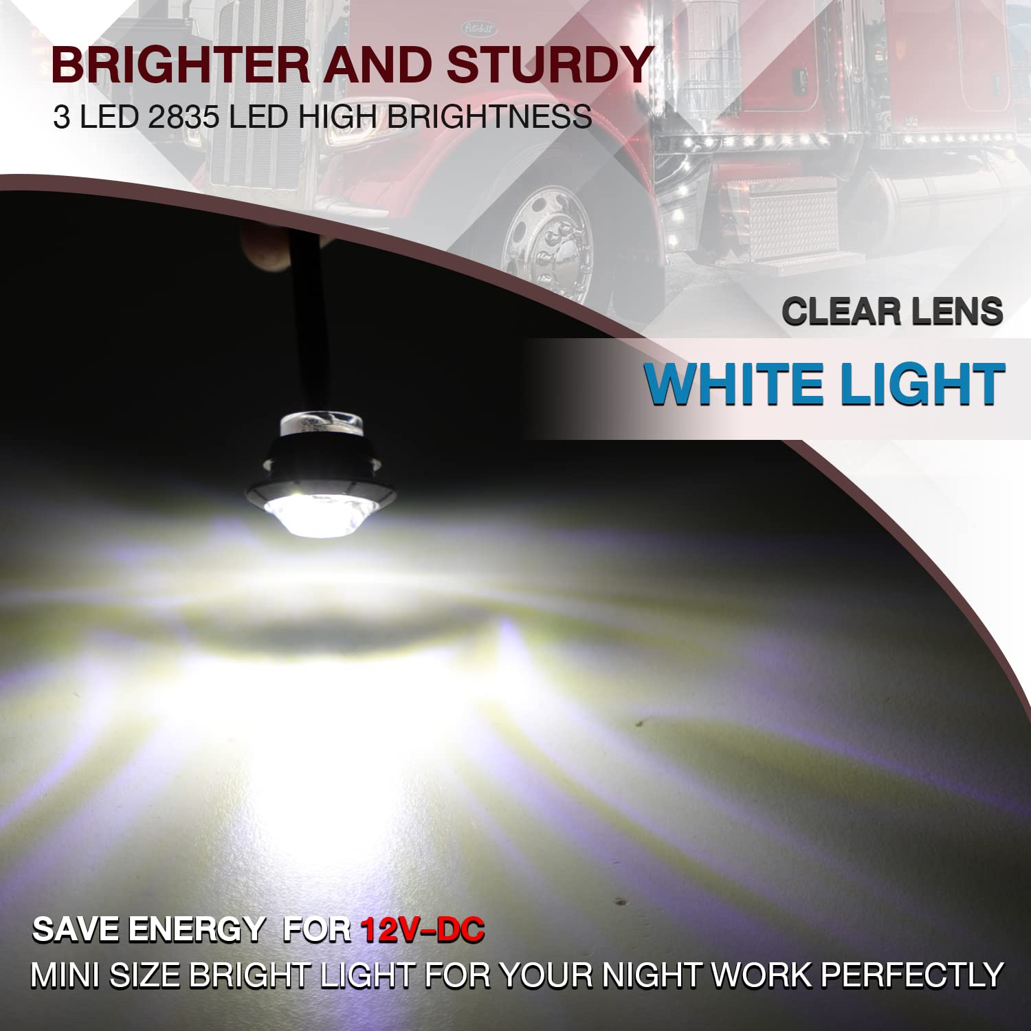 (Pack Of 20) Tmh 3/4 Inch Mount White Led Clearance Bullet Marker Lights, Side Led Marker Lights For Trailer Truck Rv Car Bus Va