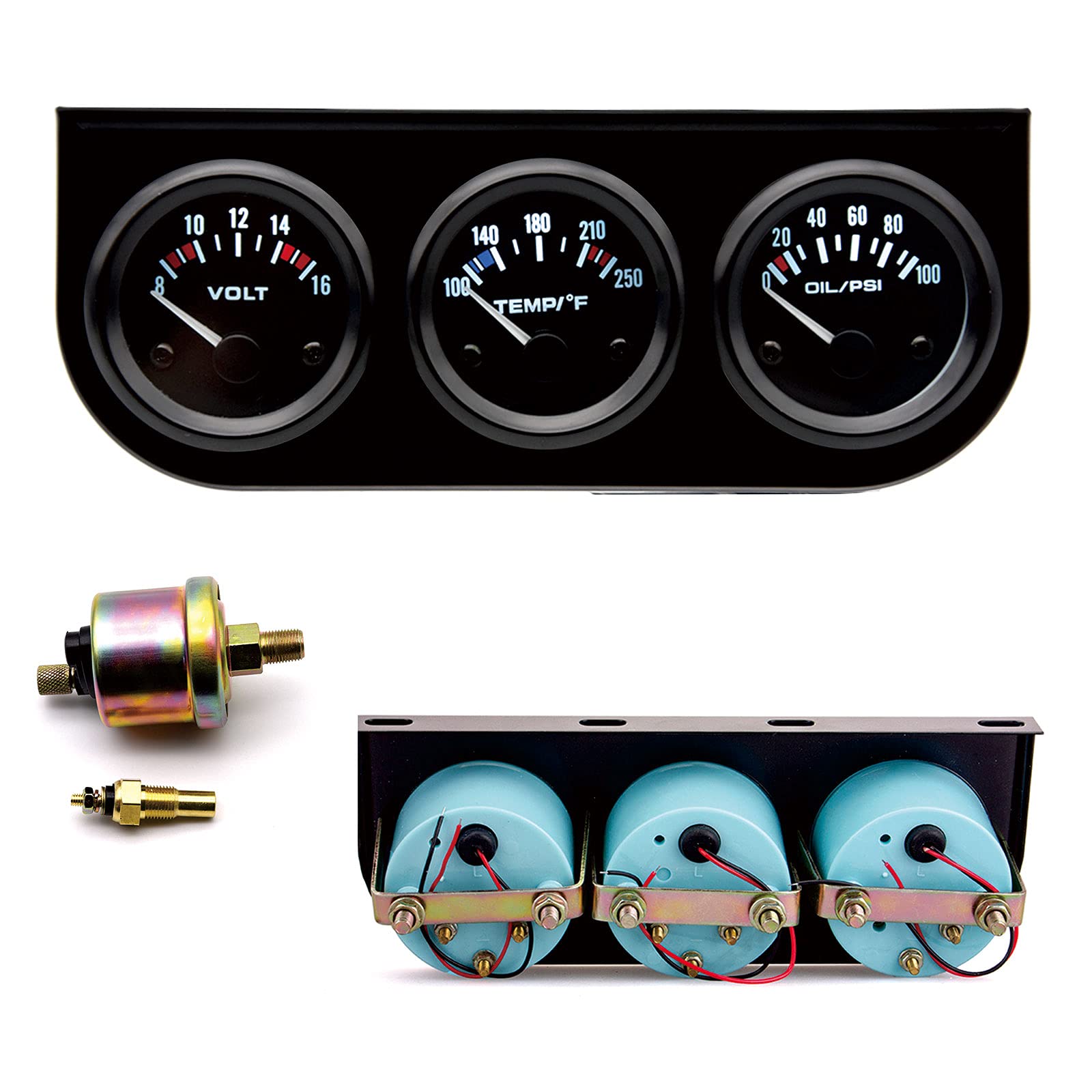 Artilaura 52Mm 3 In1 Car Auto Gauge Kit (Volt Meter+Water Temp+Oil Pressure Meter) Stainless Steel Triple Auto Dashboard Gauge S