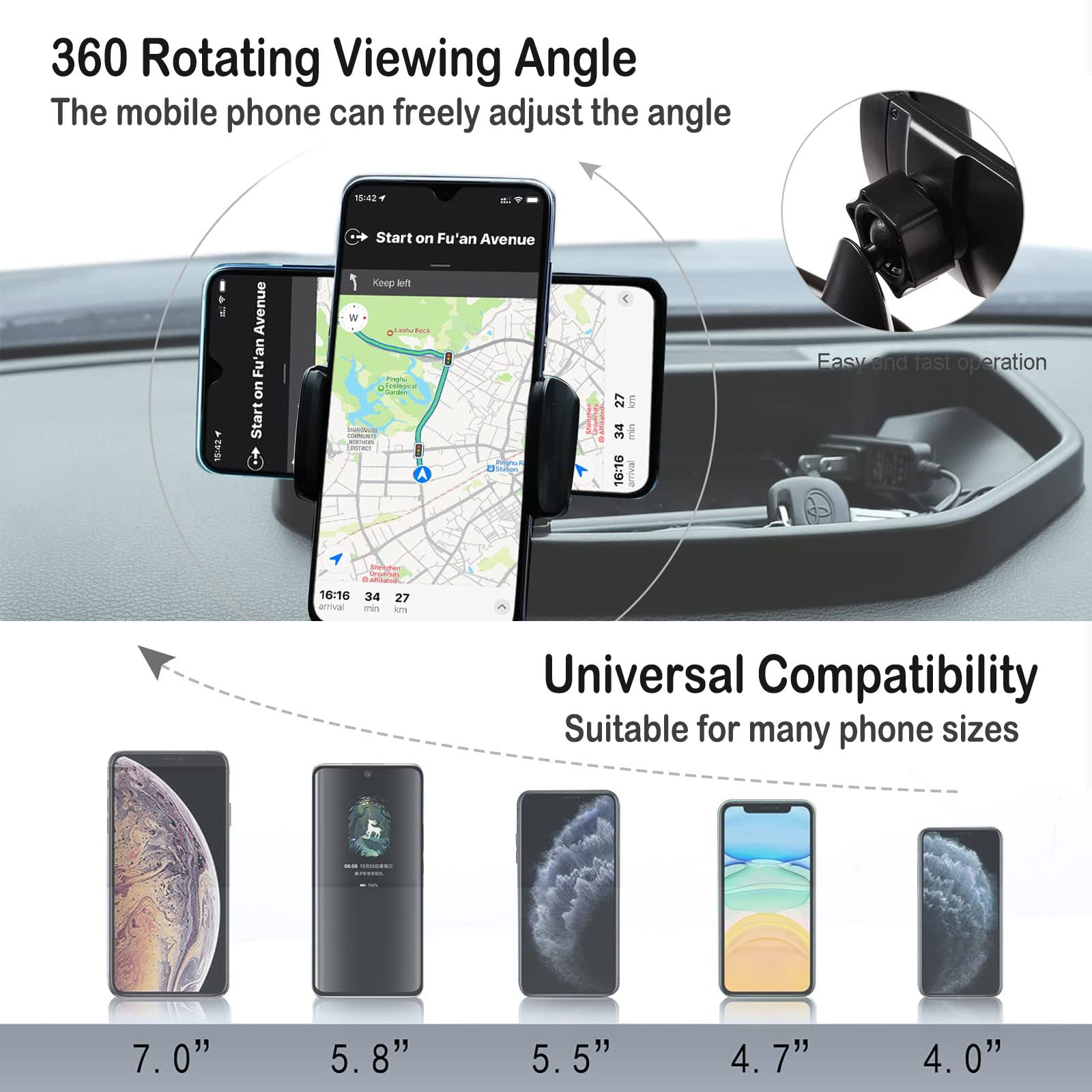 Aunginsy Dashboard Storage Box Organizer Holder Tray Fit Toyot@A Tundra 2007-2021 Car Center Console Dash Tray Storage Box Dashboard Storage Box Organizer Abs Interior Accessories, With Phone Holder-A