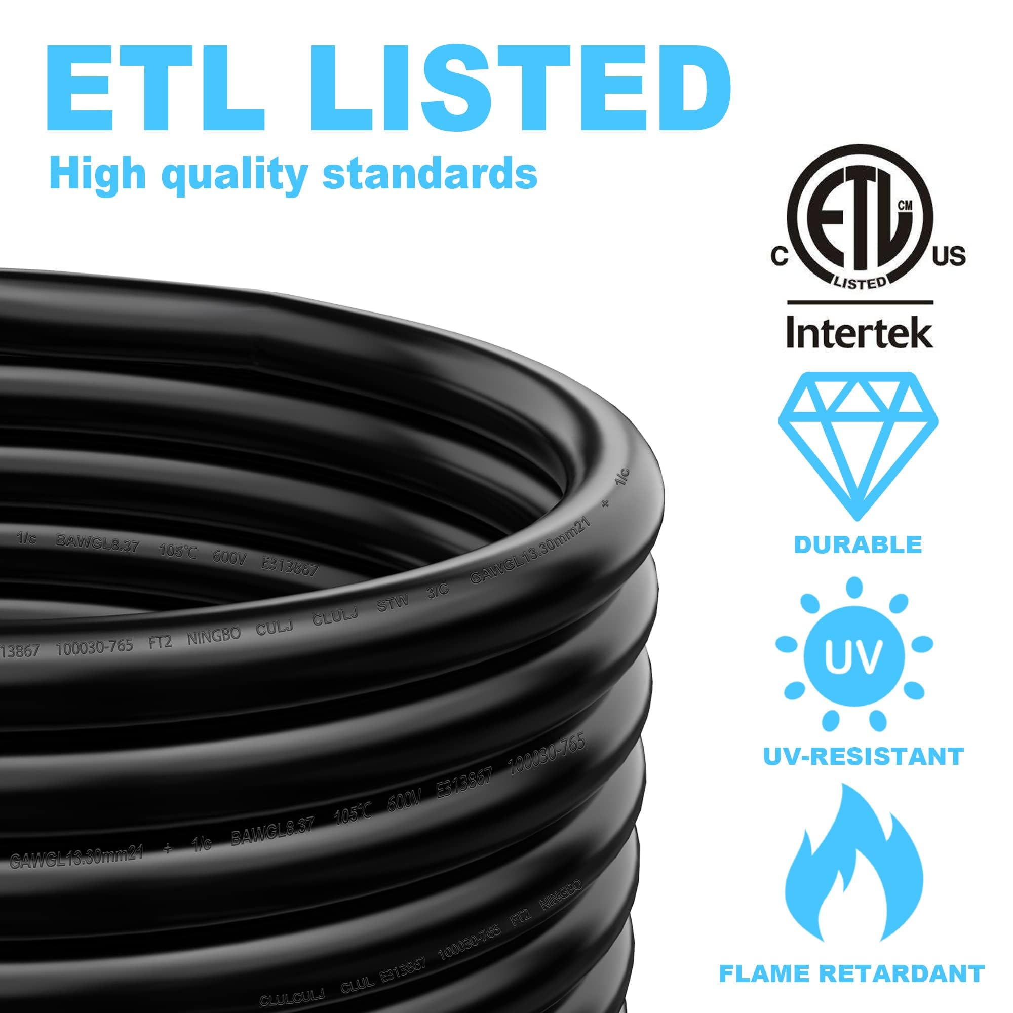 Circlecord 30 Amp 75 Feet Rv Power Cord Twist Locking, Heavy Duty 10 Gauge 3 Wire Stw Pure Copper Wire With Grip Handle, Tt-30P