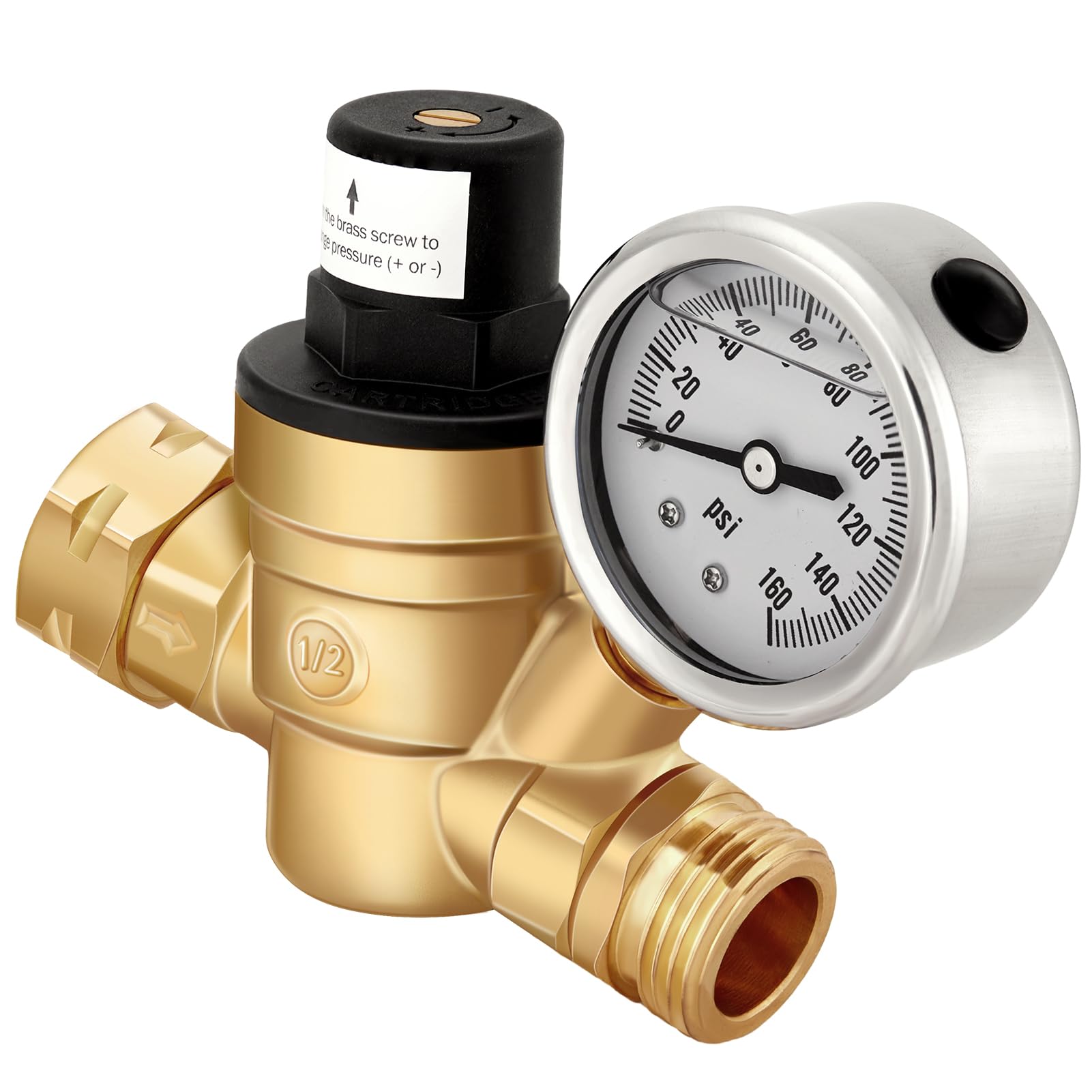 Kohree Rv Water Pressure Regulator, Water Pressure Regulator For Rv Camper Brass Lead-Free Adjustable Water Pressure Reducer Val
