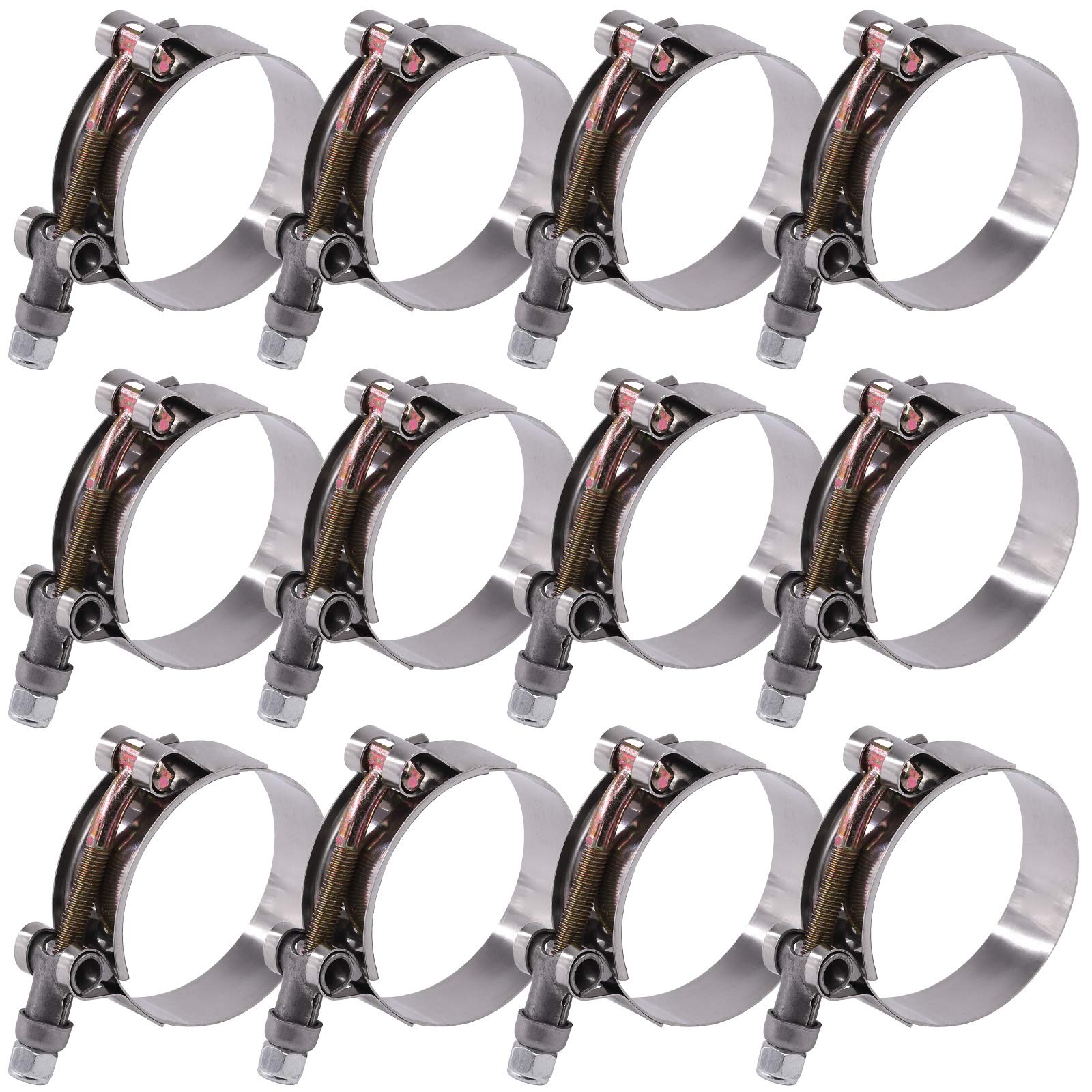 Glarks 12Pcs 51-59Mm Stainless Steel T-Bolt Hose Clamps Turbo Intake Soft Hose Intercooler Clamps