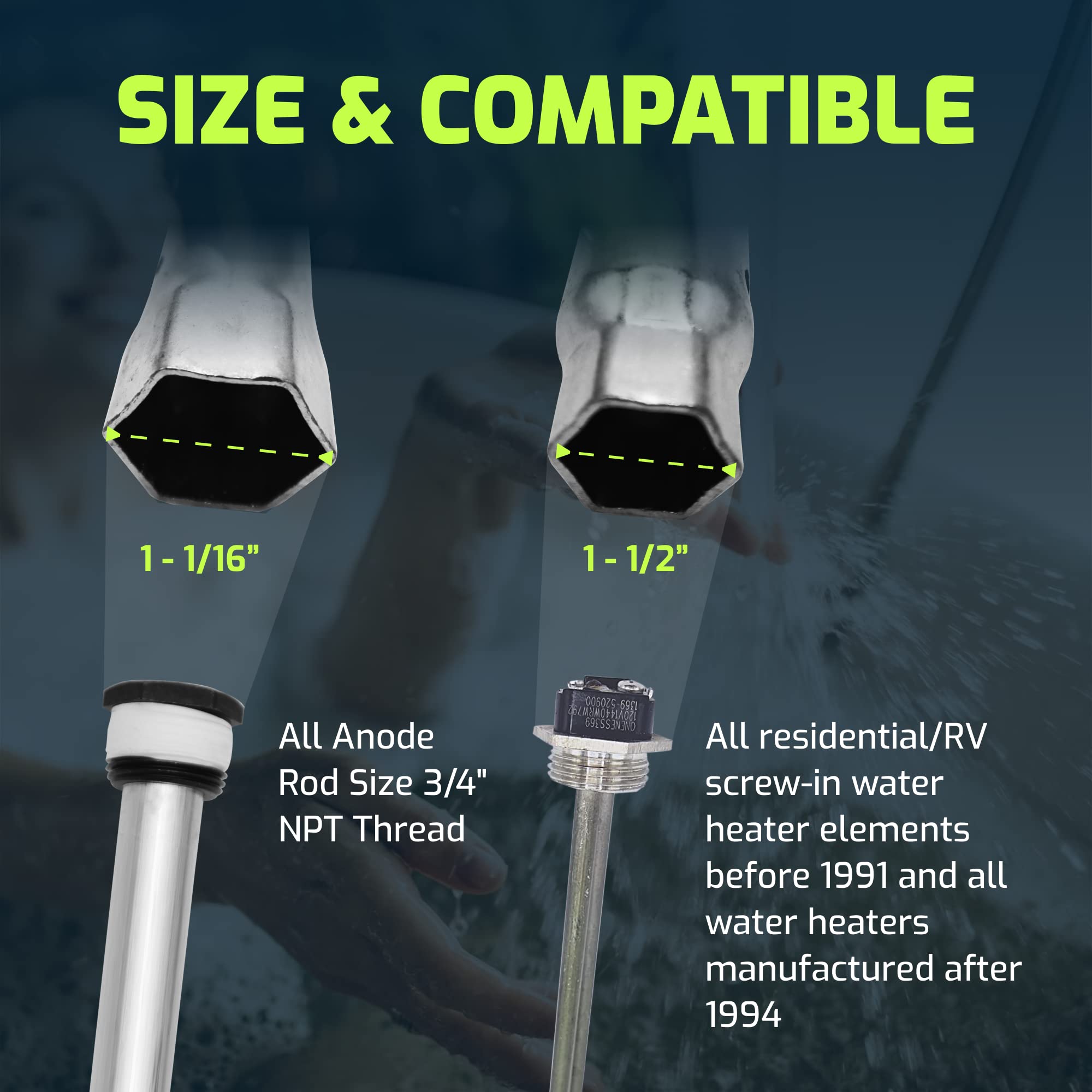 Oneness 369 Rv Water Heater Anode Rod & Element Socket - 10'' Dual Hex Extra Torque Removing The Most Stubborn Anode & Water Hea
