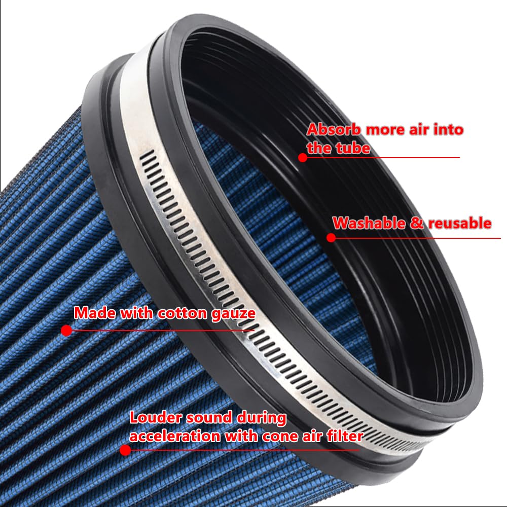 MUGE RACING 6'' 152 mm High Flow Inlet Air Filter, Air Intake Cone Filter Replacement Performance Washable Clamp-On Dry, 6'' Tal